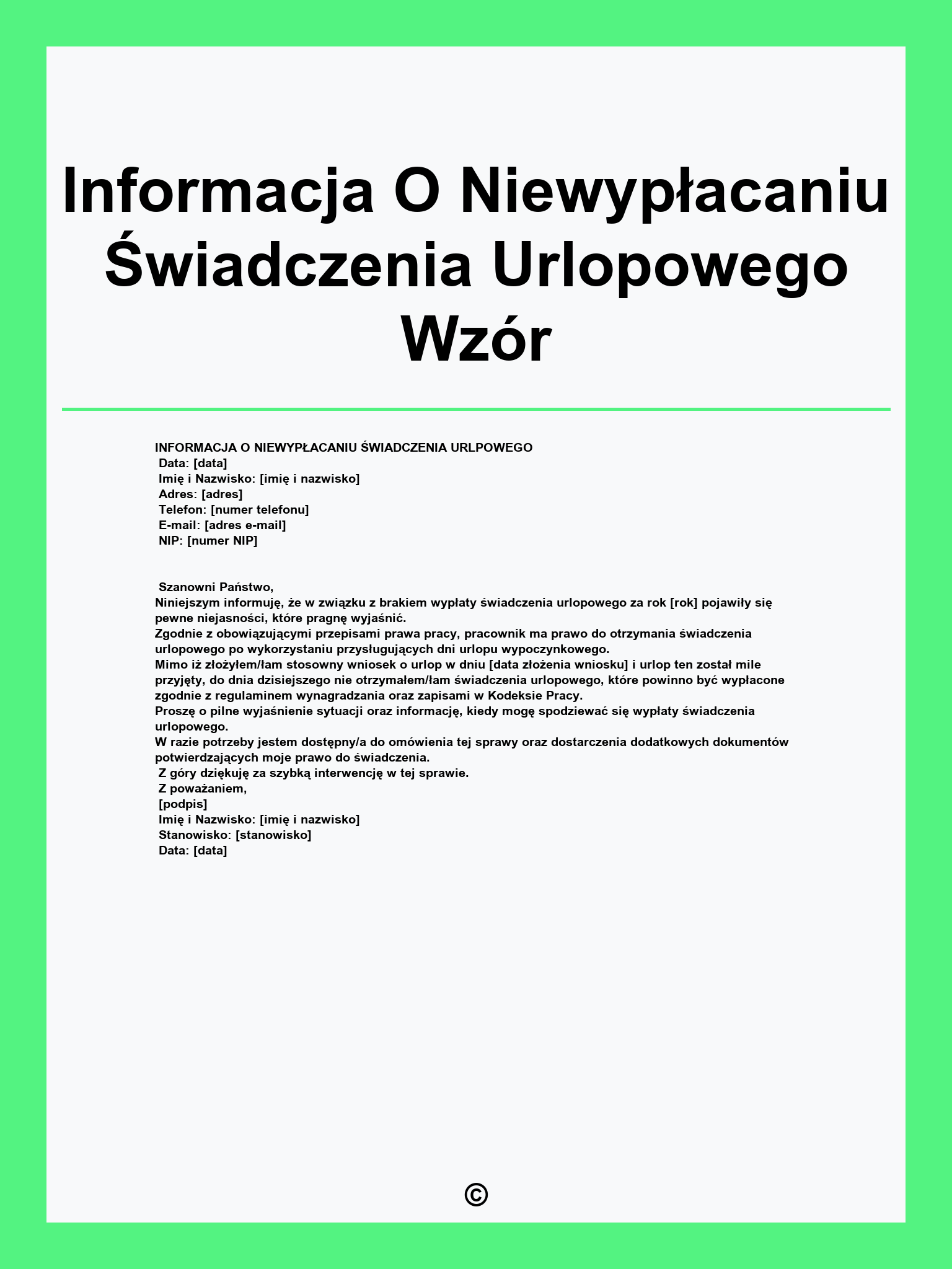 Informacja O Niewypłacaniu Świadczenia Urlopowego Wzór