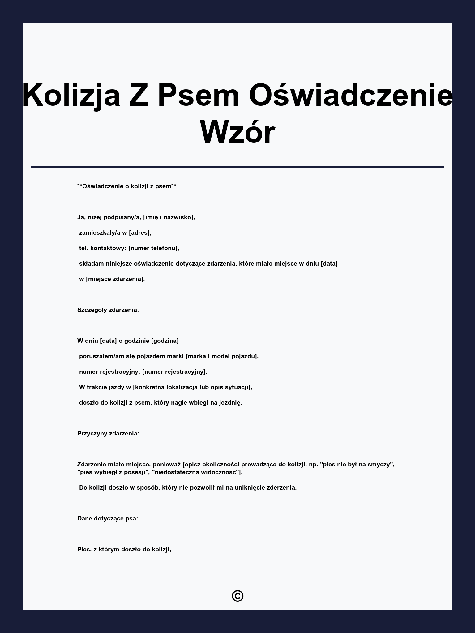 Kolizja Z Psem Oświadczenie Wzór