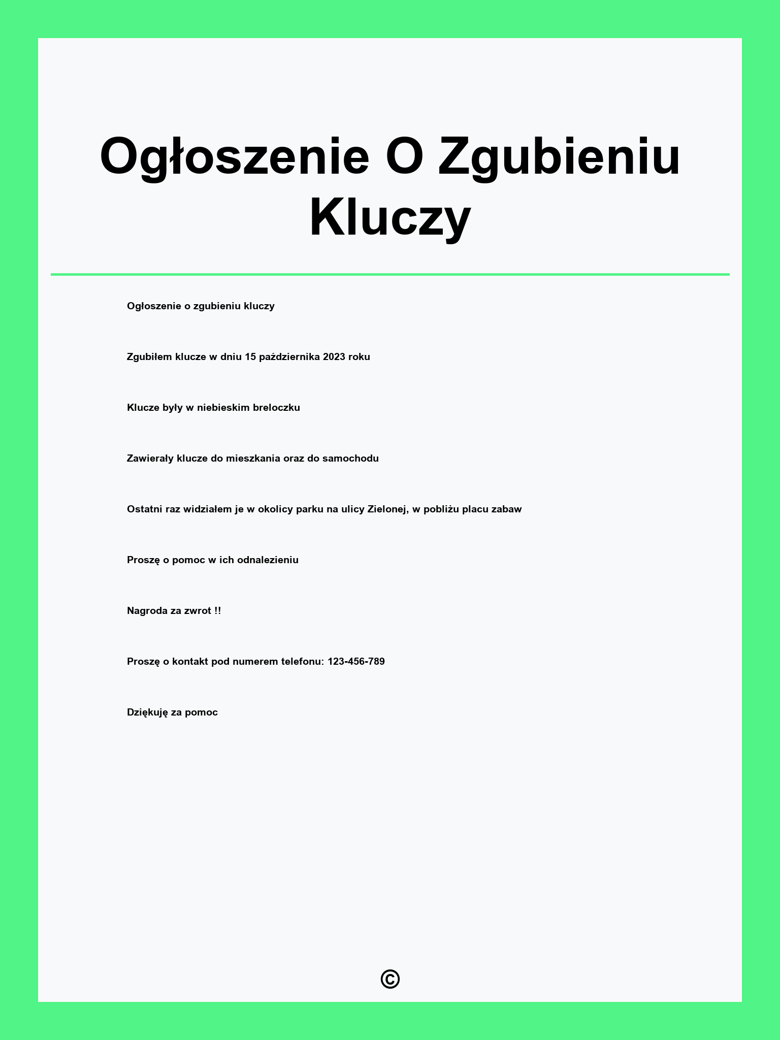 Ogłoszenie O Zgubieniu Kluczy
