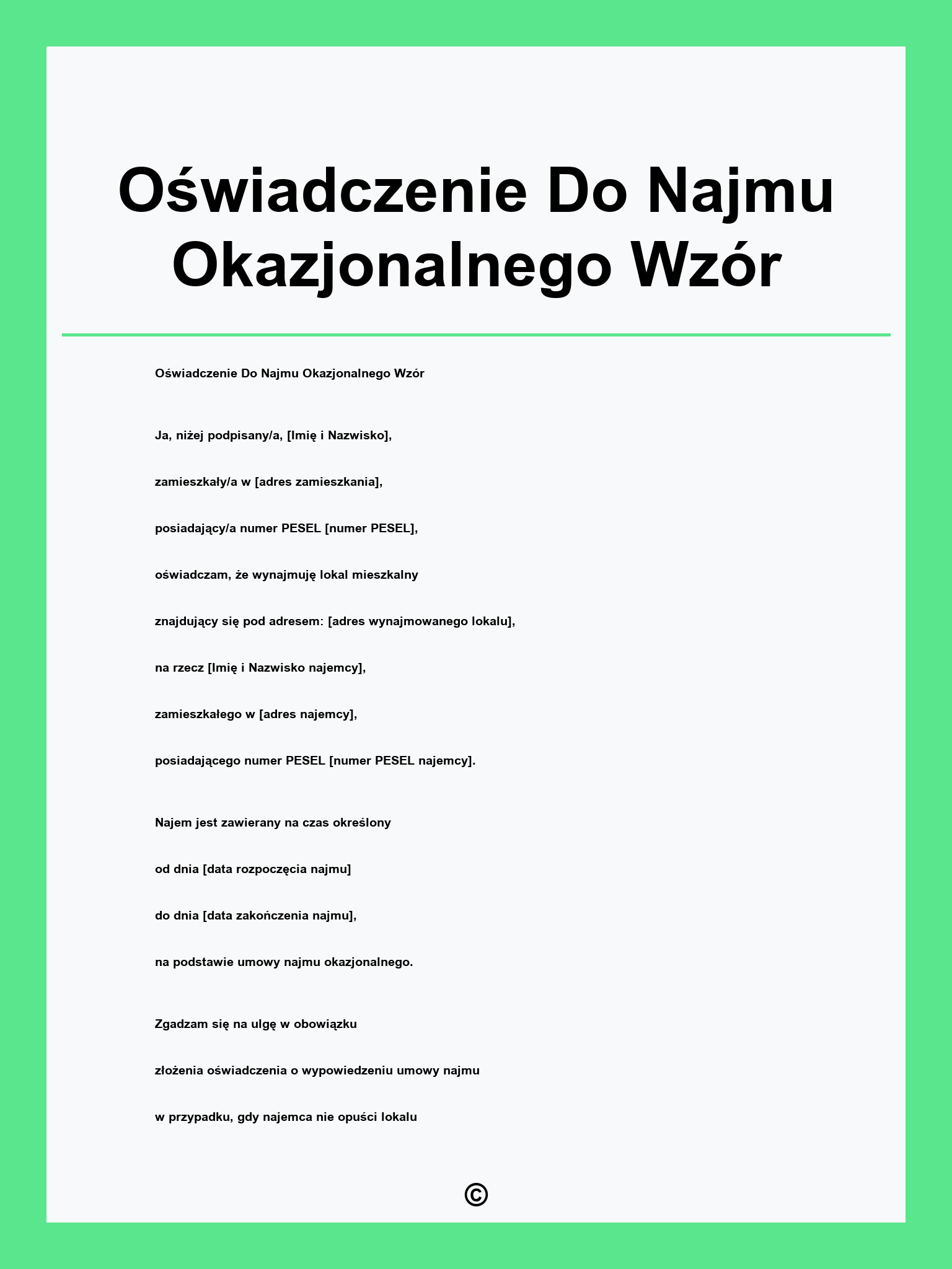 Oświadczenie Do Najmu Okazjonalnego Wzór