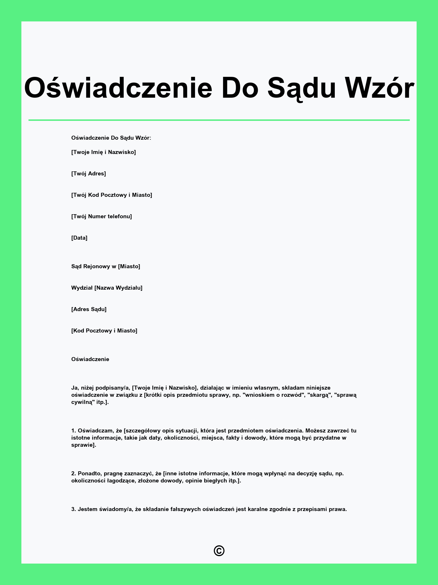 Oświadczenie Do Sądu Wzór