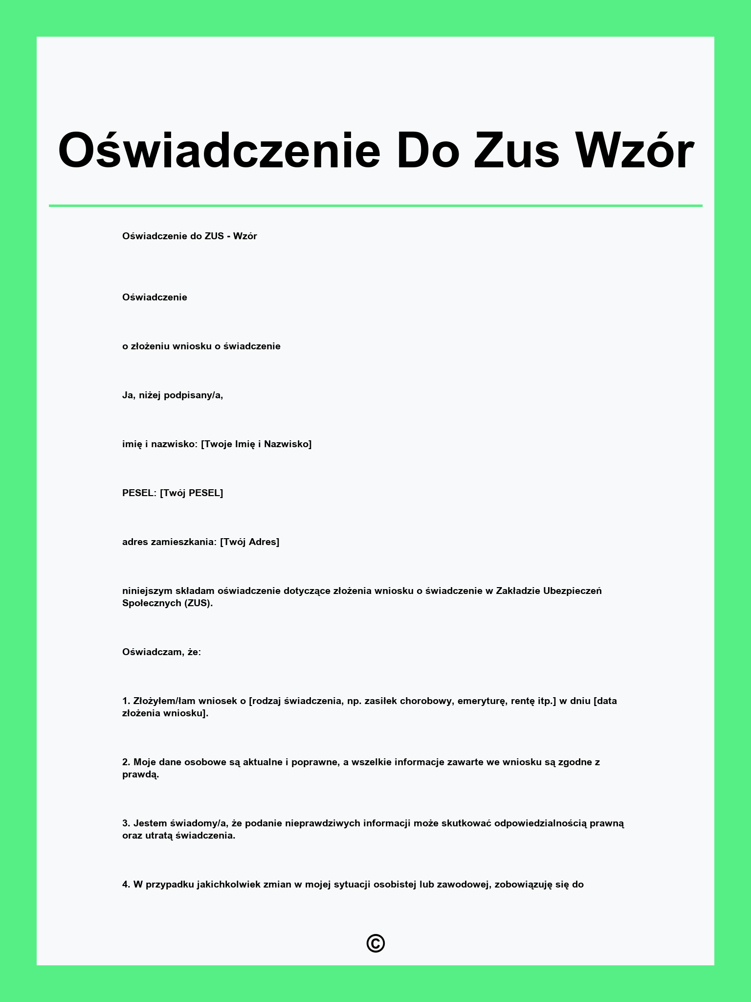 Oświadczenie Do Zus Wzór