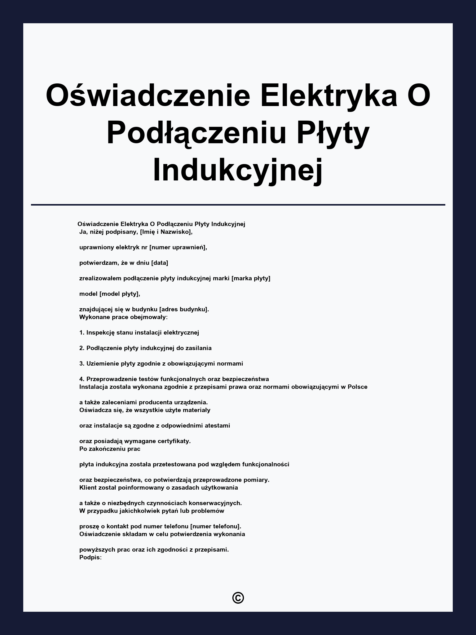 Oświadczenie Elektryka O Podłączeniu Płyty Indukcyjnej