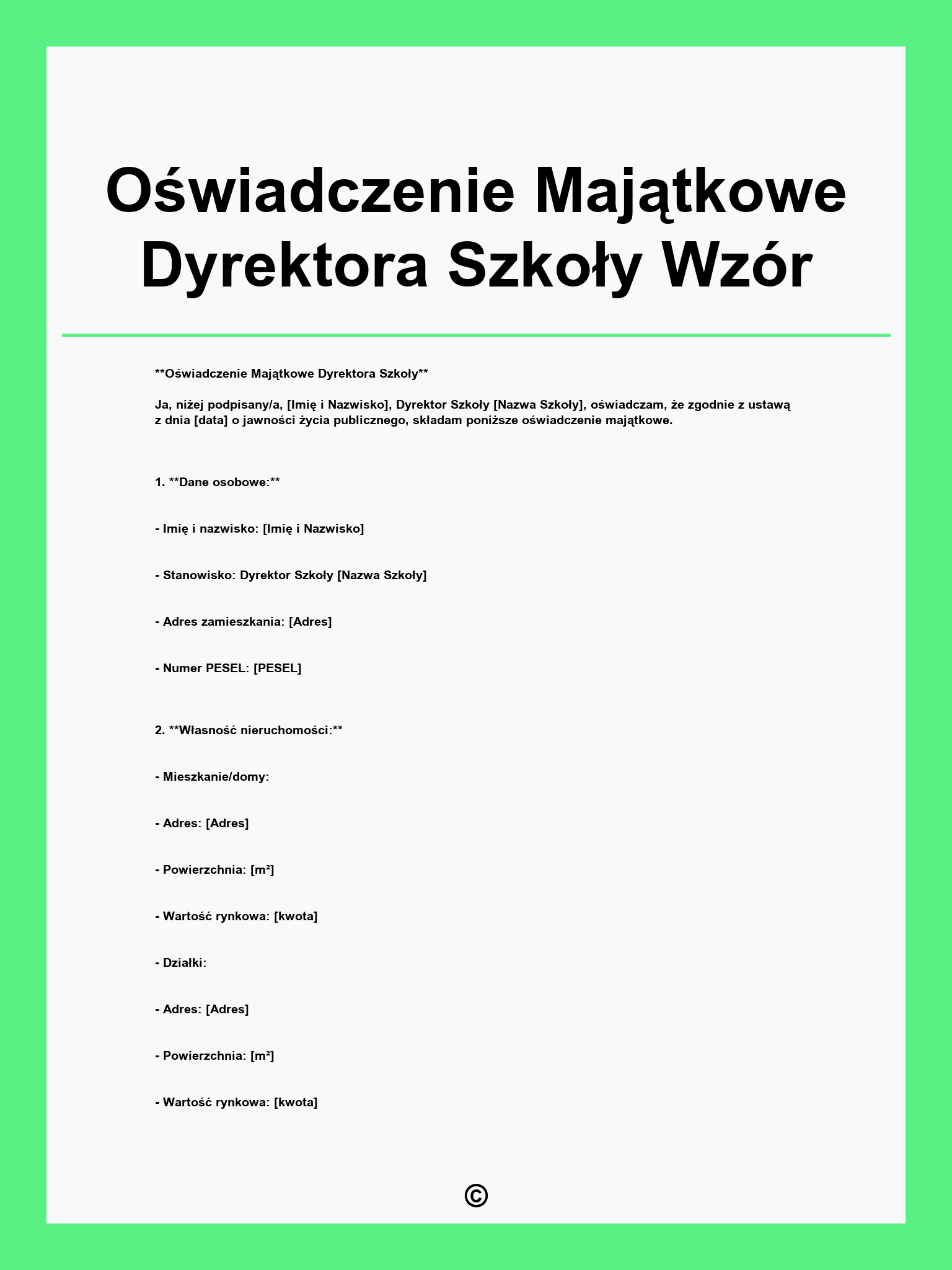 Oświadczenie Majątkowe Dyrektora Szkoły Wzór