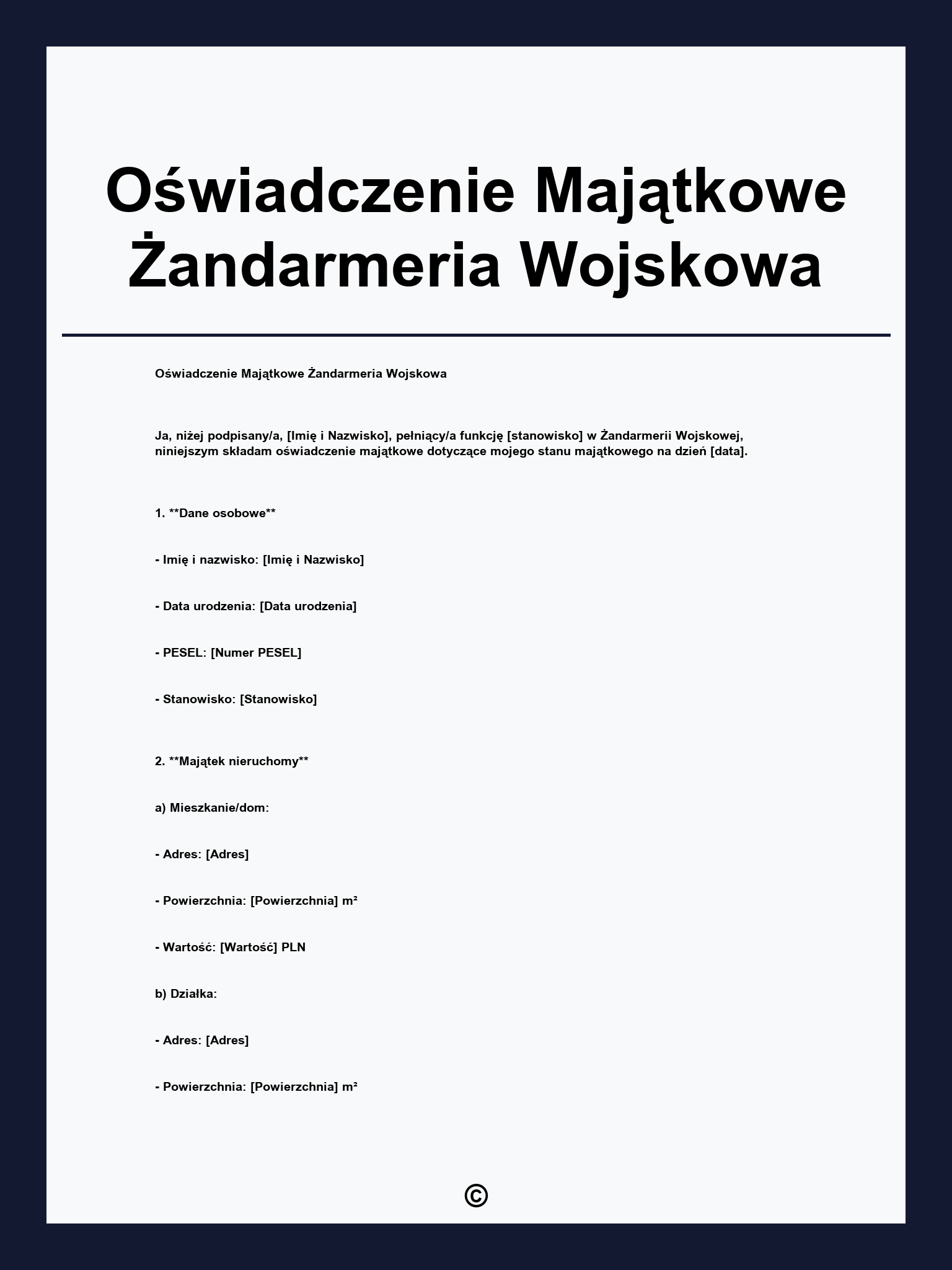 Oświadczenie Majątkowe Żandarmeria Wojskowa