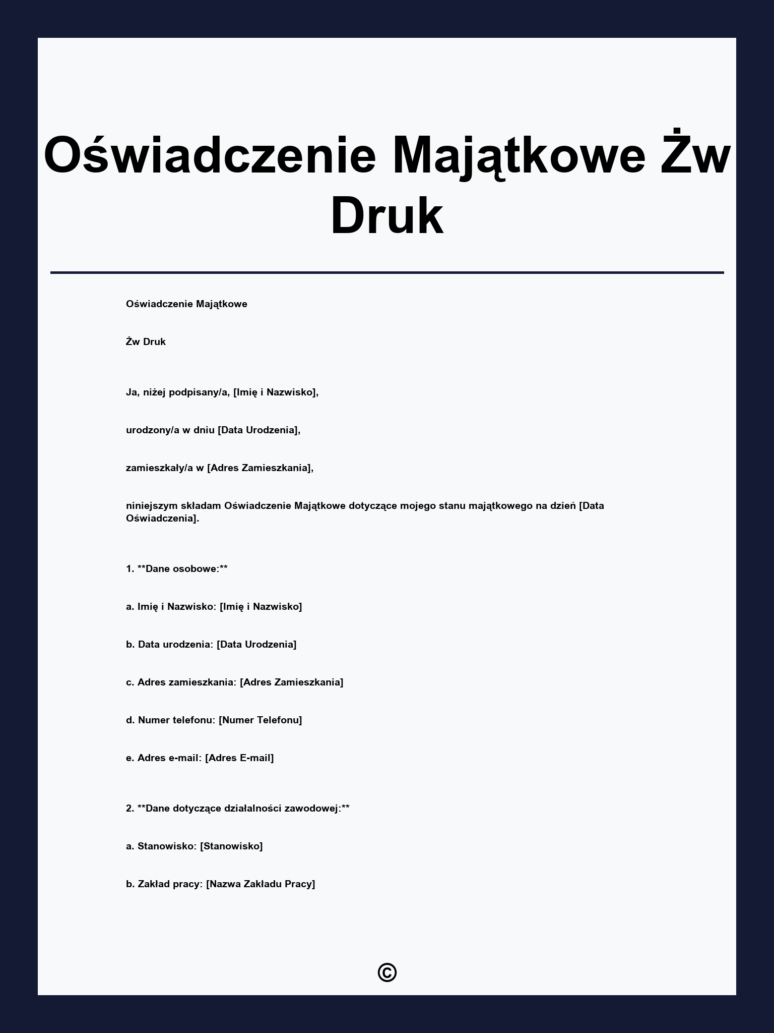 Oświadczenie Majątkowe Żw Druk