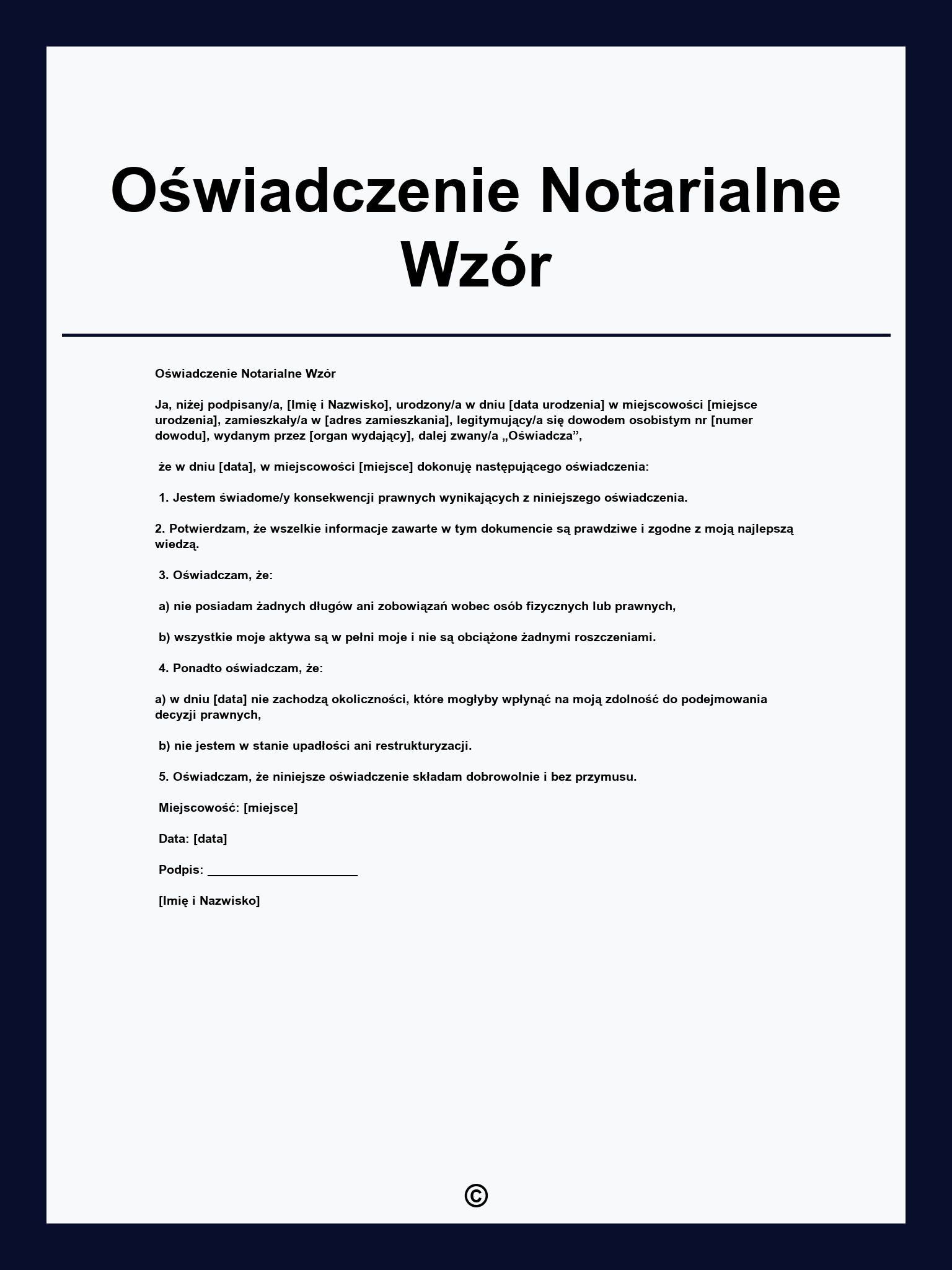 Oświadczenie Notarialne Wzór