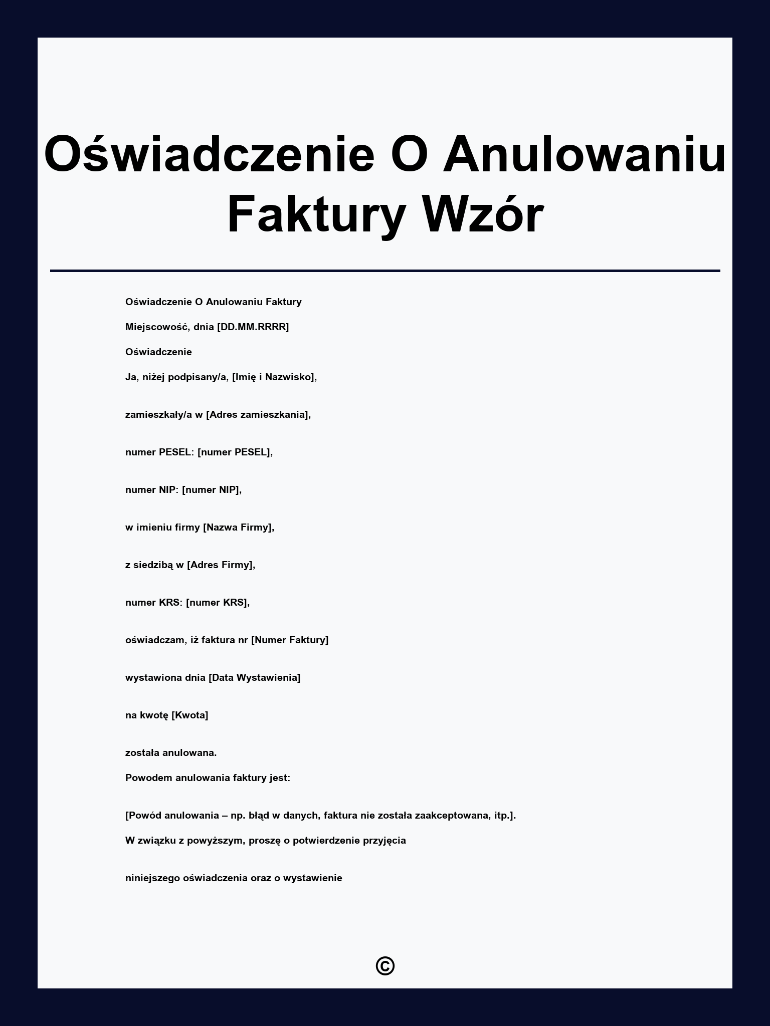 Oświadczenie O Anulowaniu Faktury Wzór