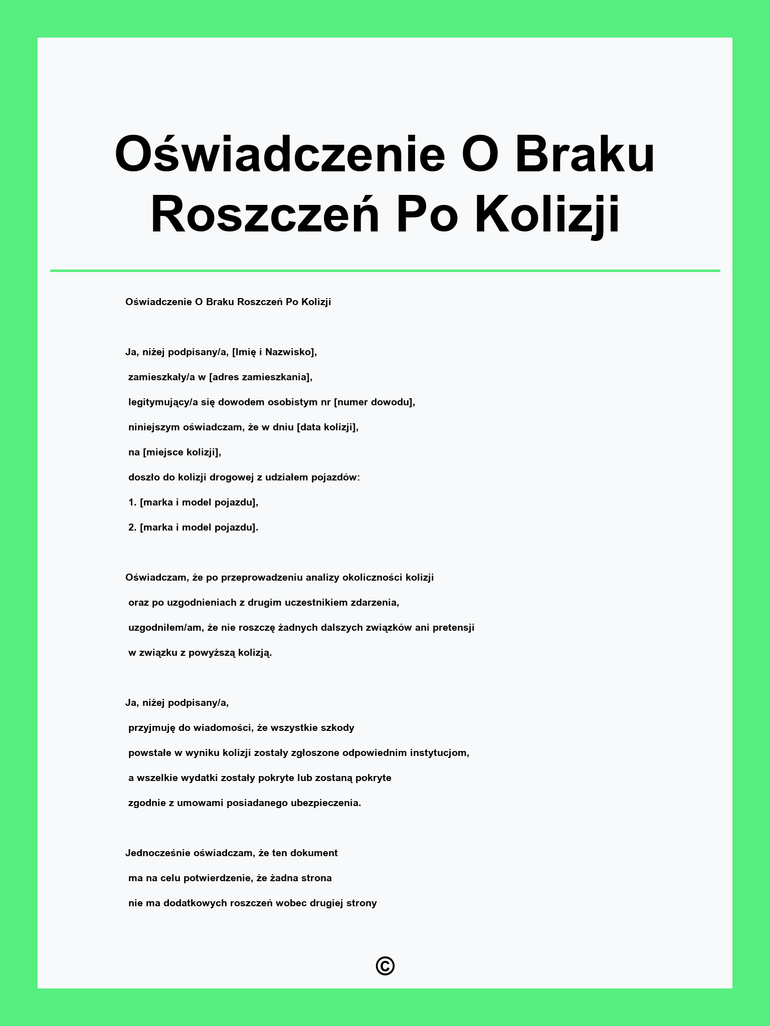 Oświadczenie O Braku Roszczeń Po Kolizji