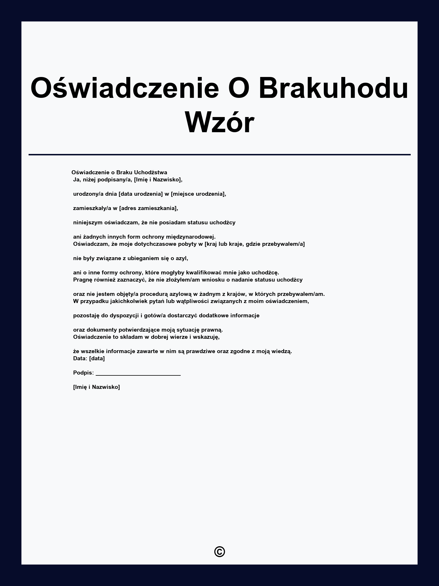 Oświadczenie O Brakuhodu Wzór