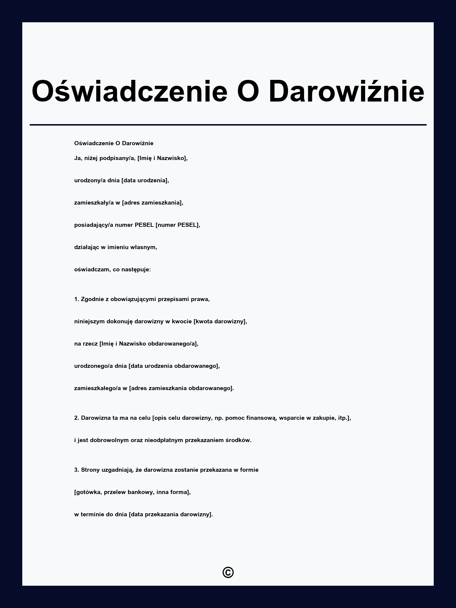 Oświadczenie O Darowiźnie