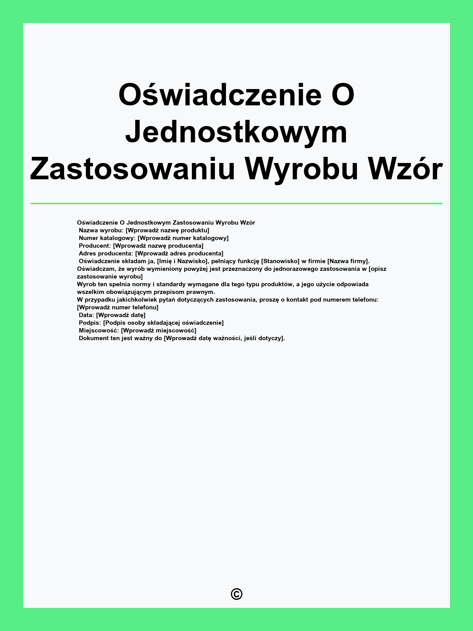 Oświadczenie O Jednostkowym Zastosowaniu Wyrobu Wzór