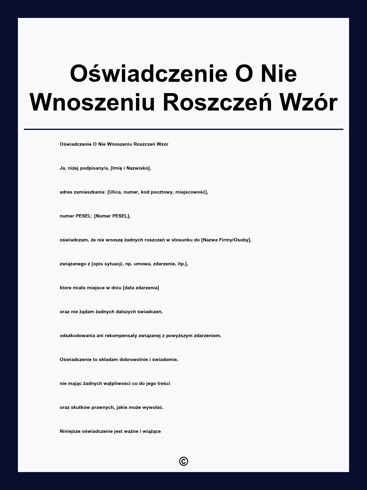 Oświadczenie O Nie Wnoszeniu Roszczeń Wzór