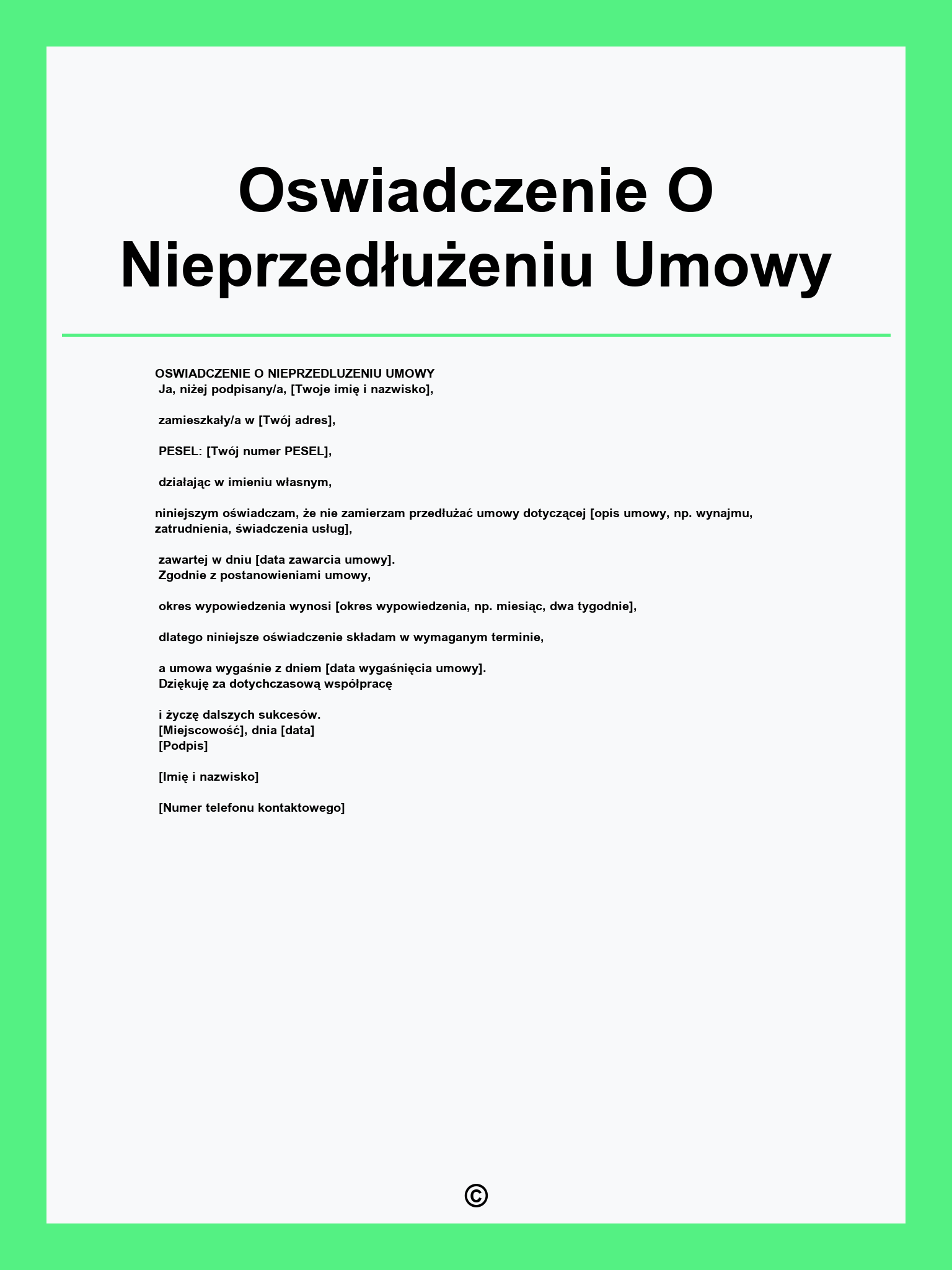 Oswiadczenie O Nieprzedłużeniu Umowy