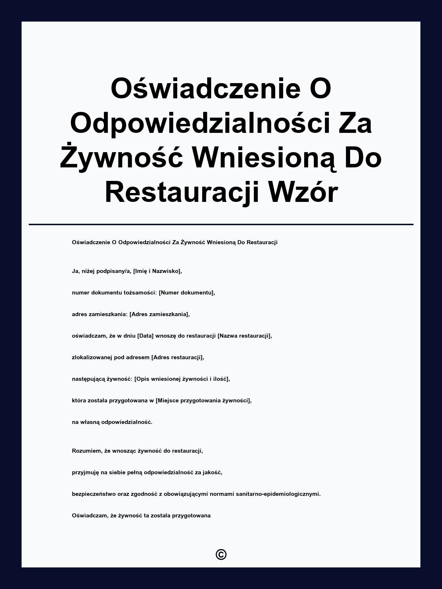 Oświadczenie O Odpowiedzialności Za Żywność Wniesioną Do Restauracji Wzór
