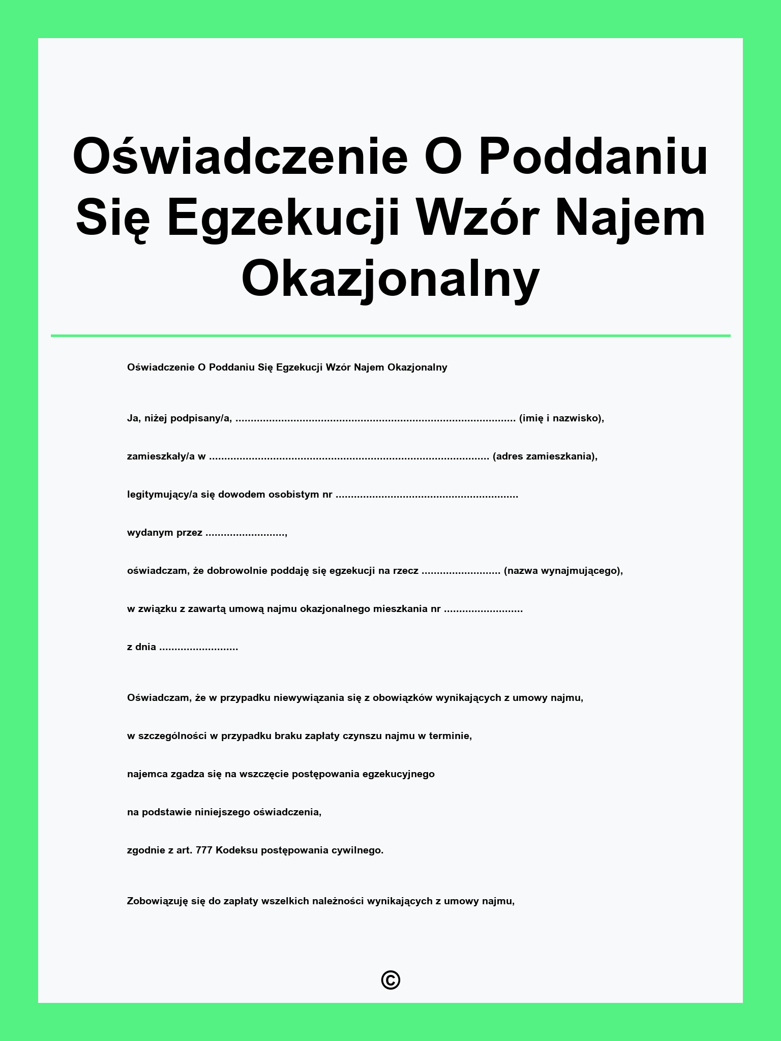 Oświadczenie O Poddaniu Się Egzekucji Wzór Najem Okazjonalny