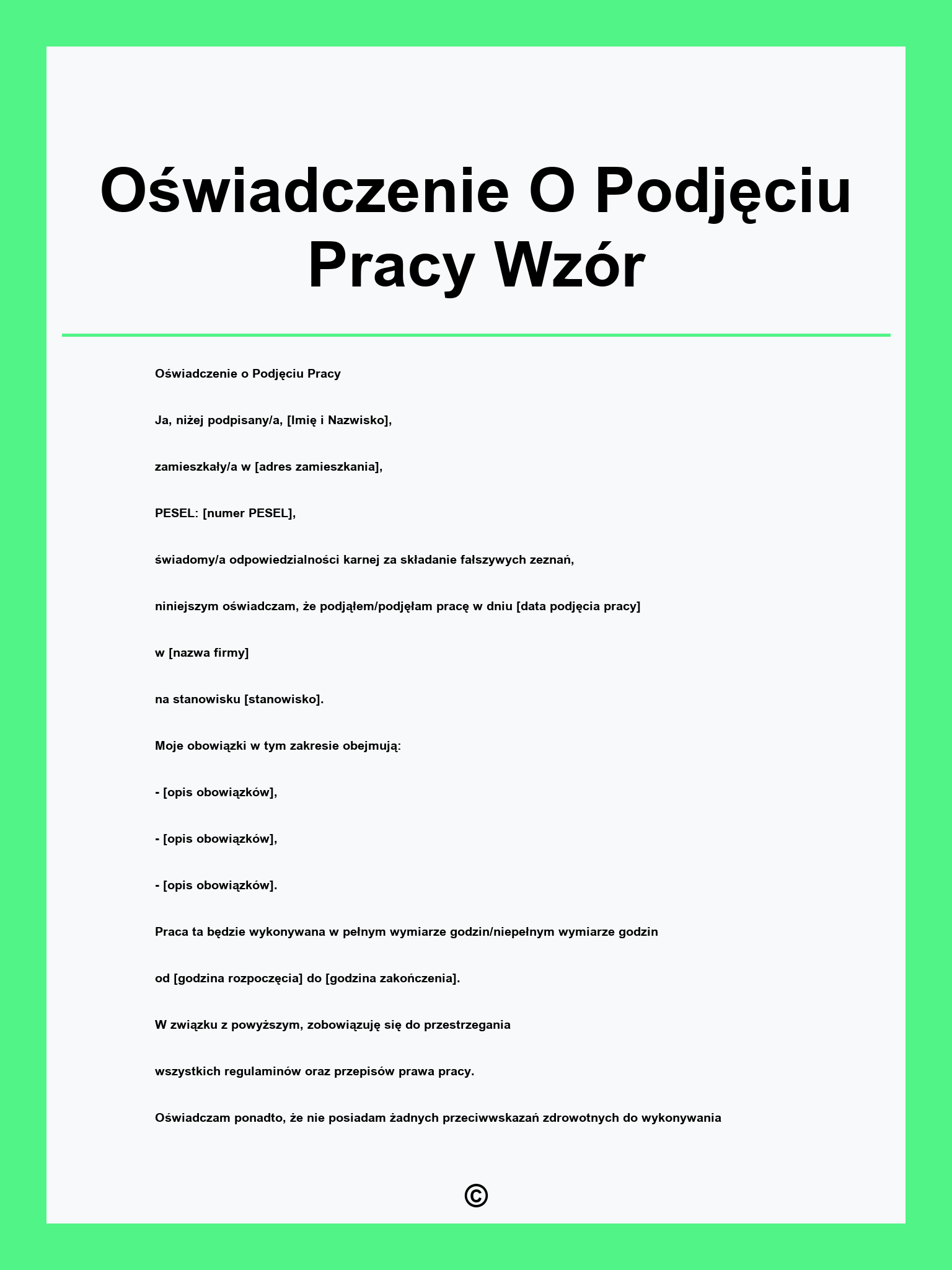 Oświadczenie O Podjęciu Pracy Wzór