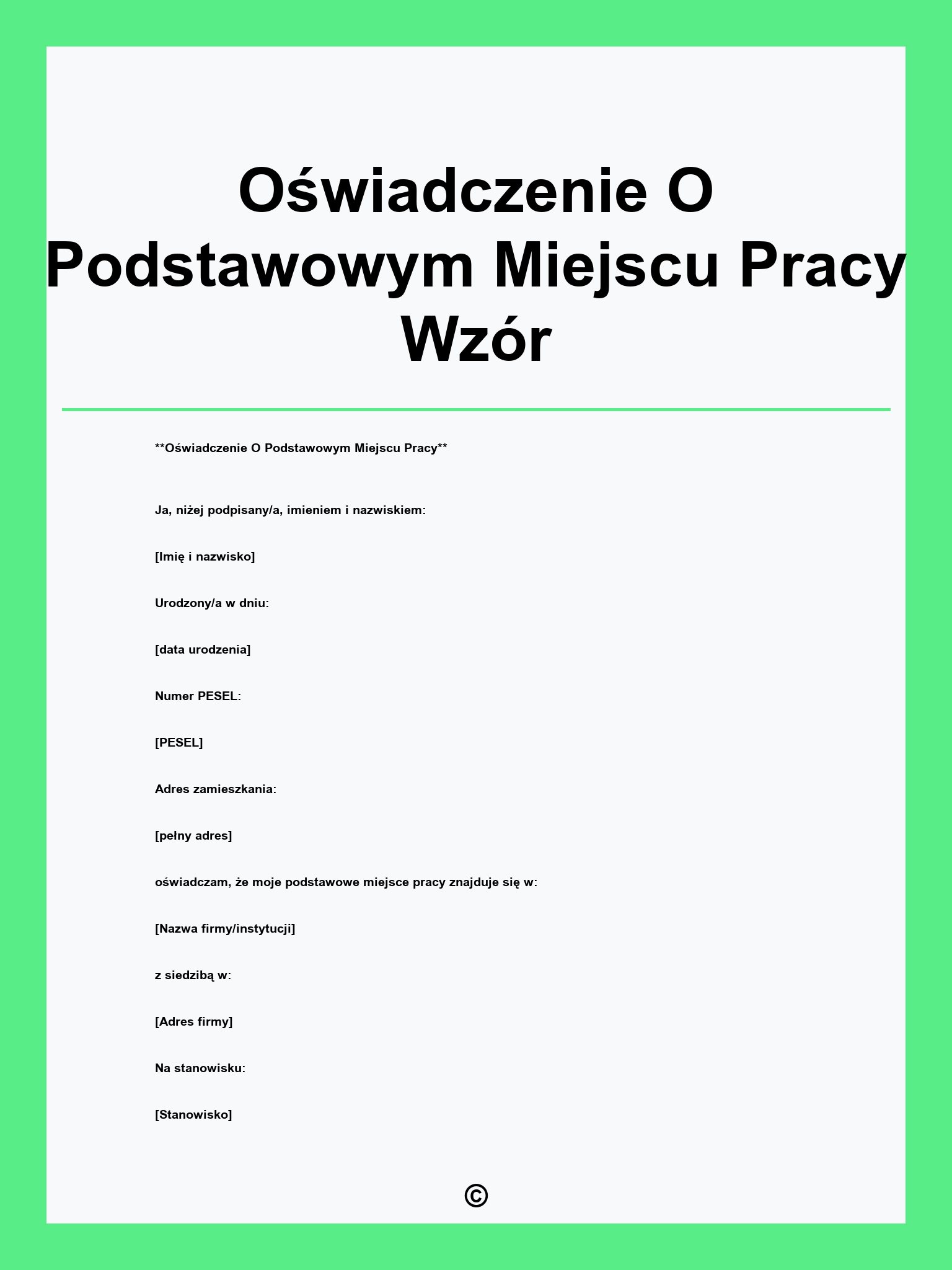 Oświadczenie O Podstawowym Miejscu Pracy Wzór