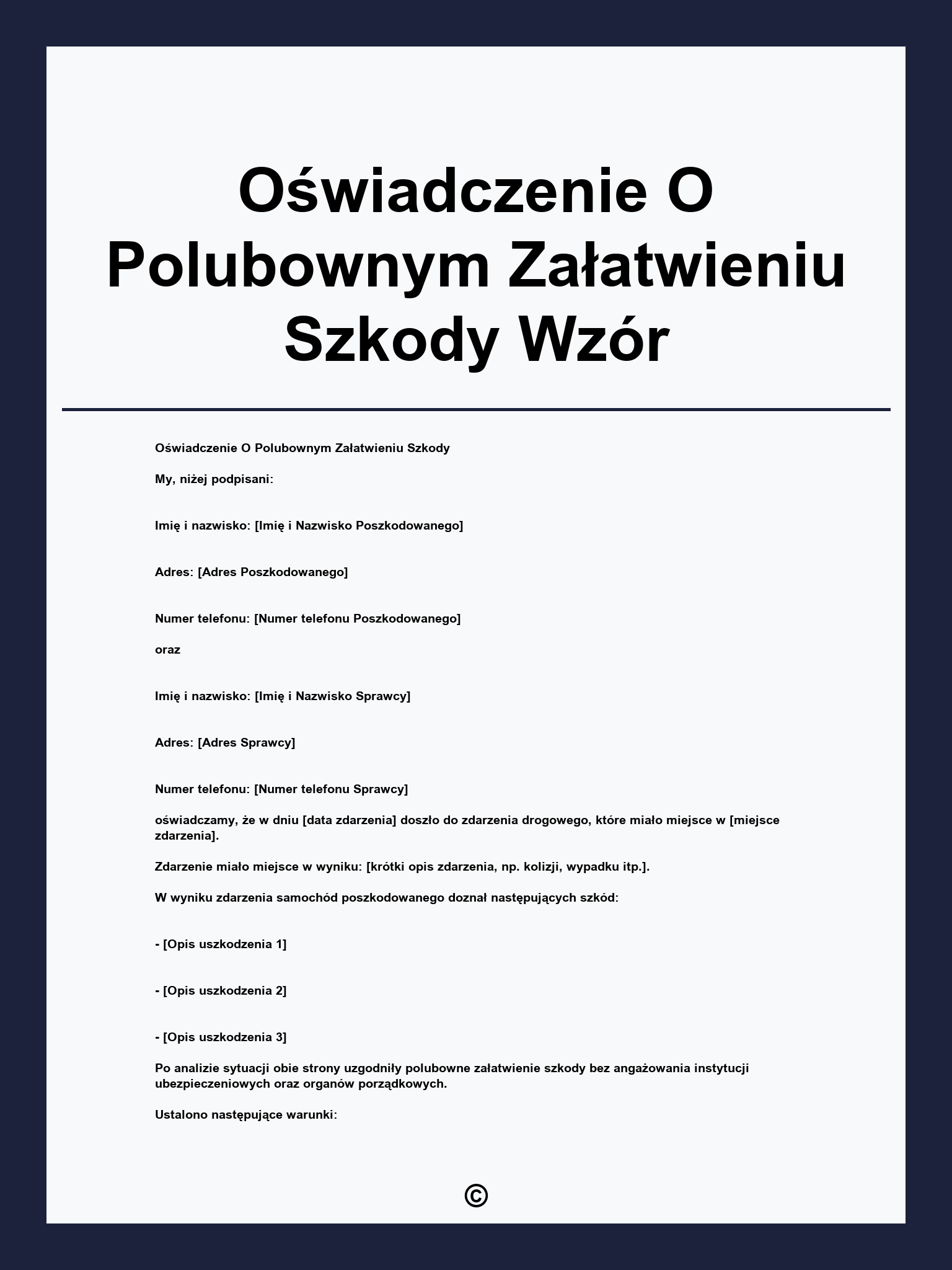Oświadczenie O Polubownym Załatwieniu Szkody Wzór