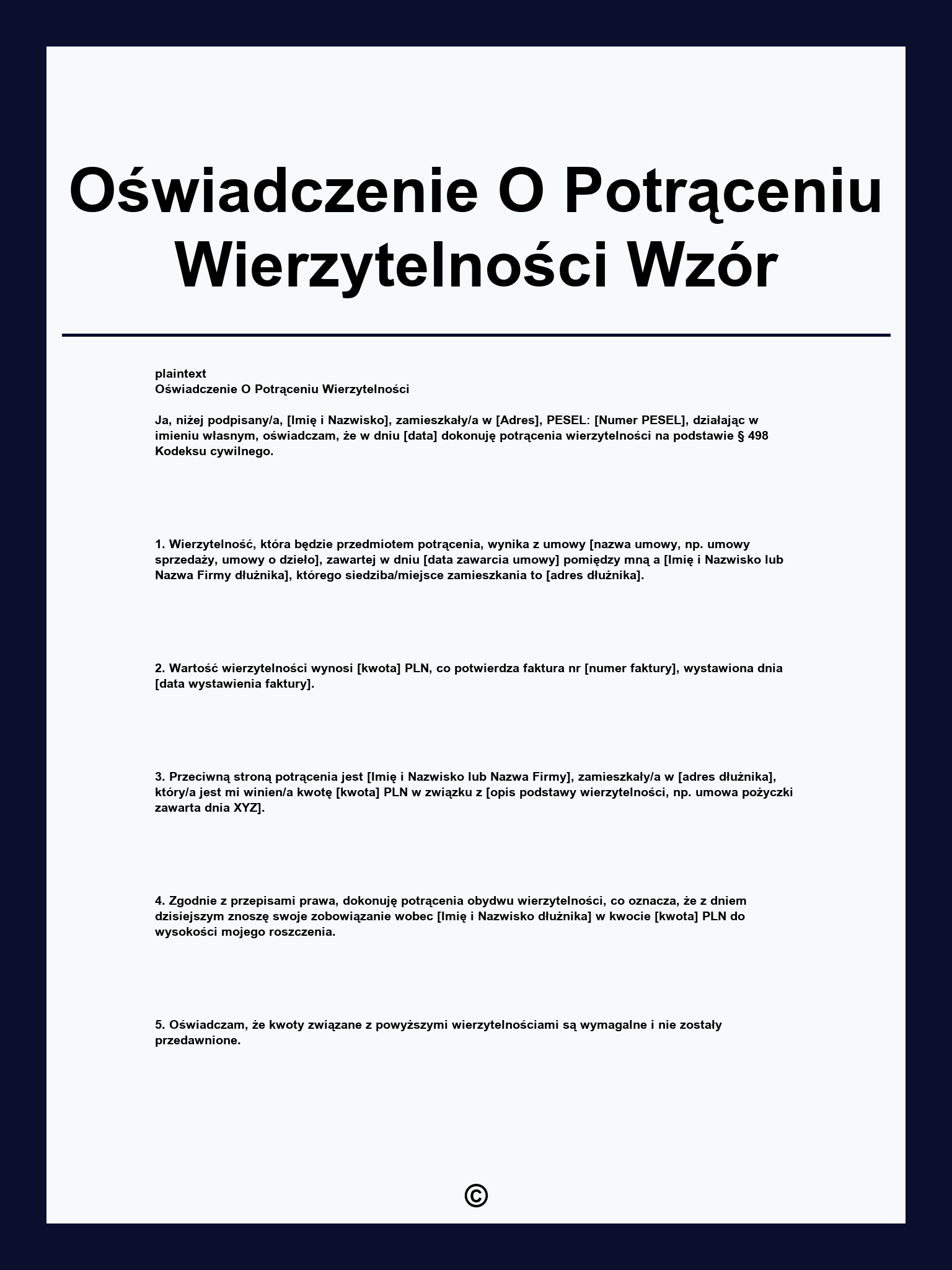 Oświadczenie O Potrąceniu Wierzytelności Wzór