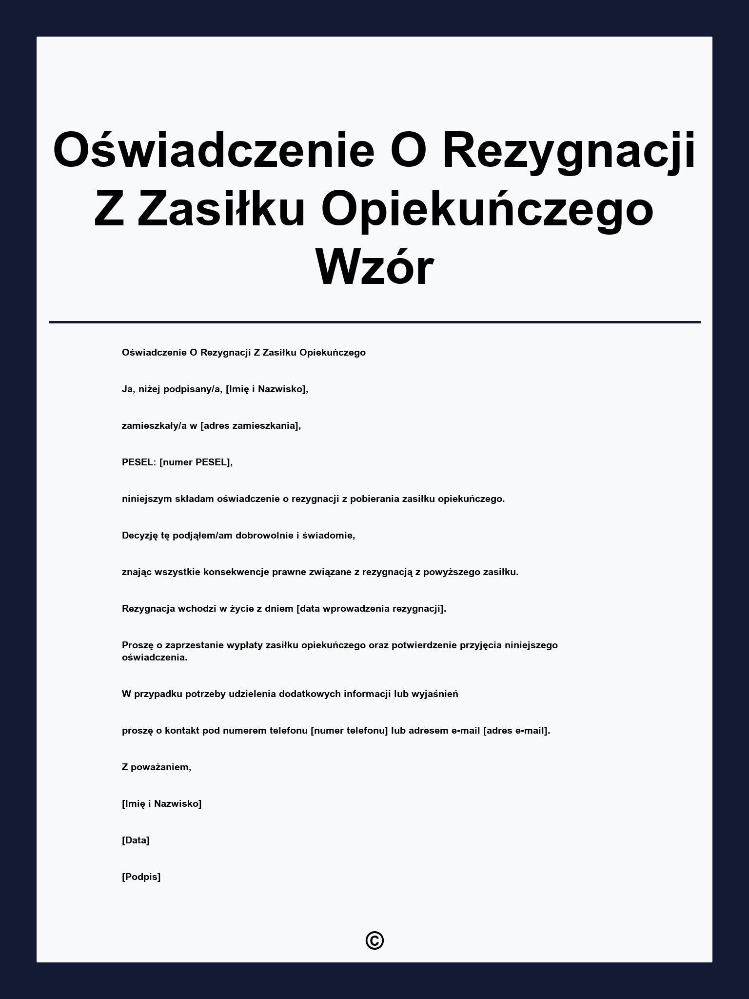 Oświadczenie O Rezygnacji Z Zasiłku Opiekuńczego Wzór