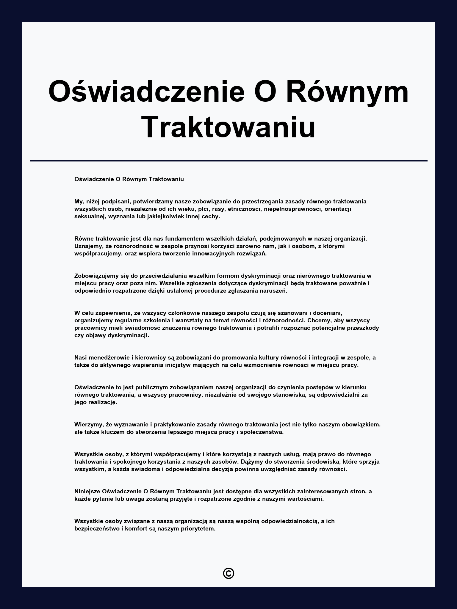 Oświadczenie O Równym Traktowaniu