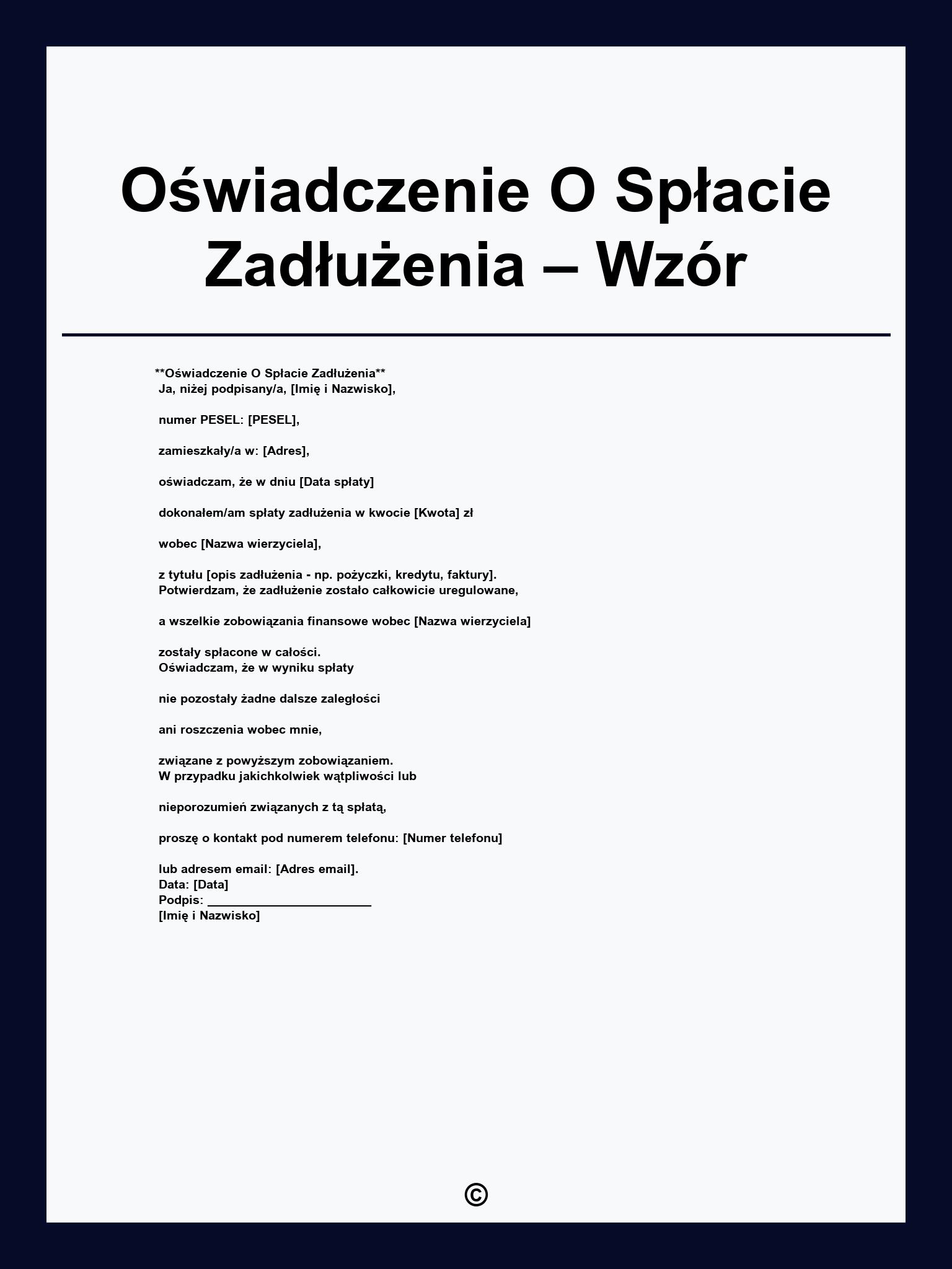 Oświadczenie O Spłacie Zadłużenia – Wzór