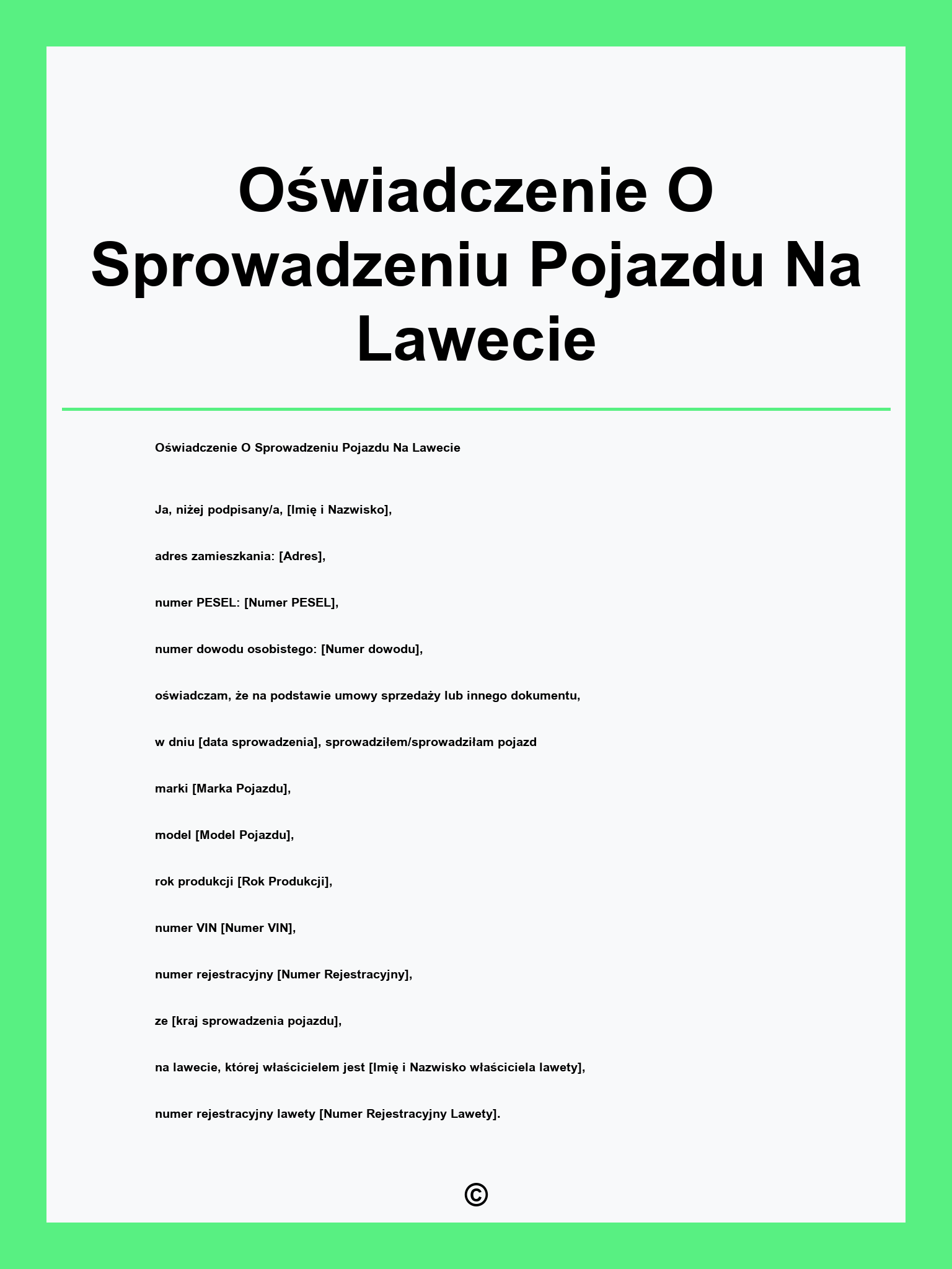 Oświadczenie O Sprowadzeniu Pojazdu Na Lawecie