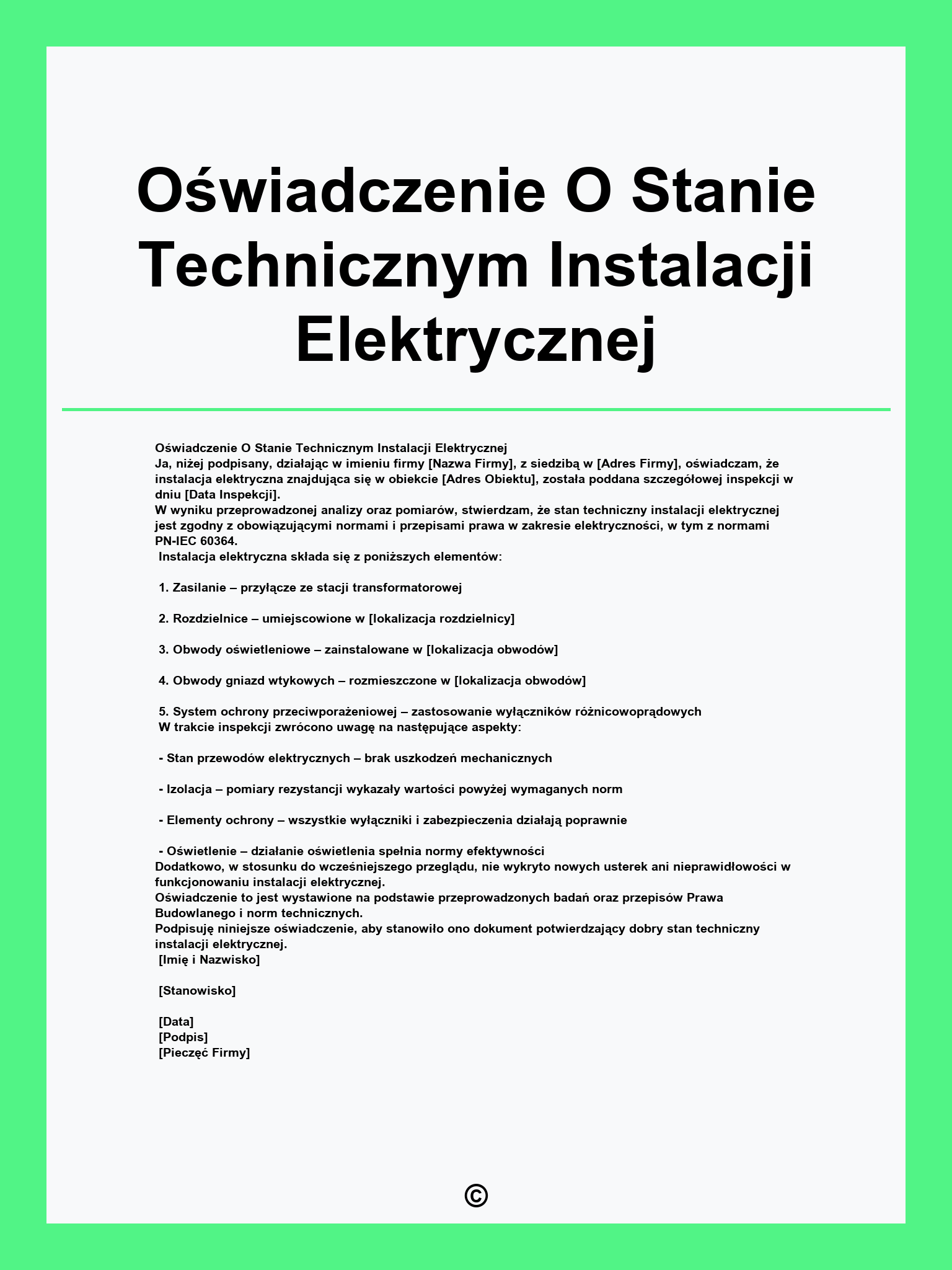 Oświadczenie O Stanie Technicznym Instalacji Elektrycznej