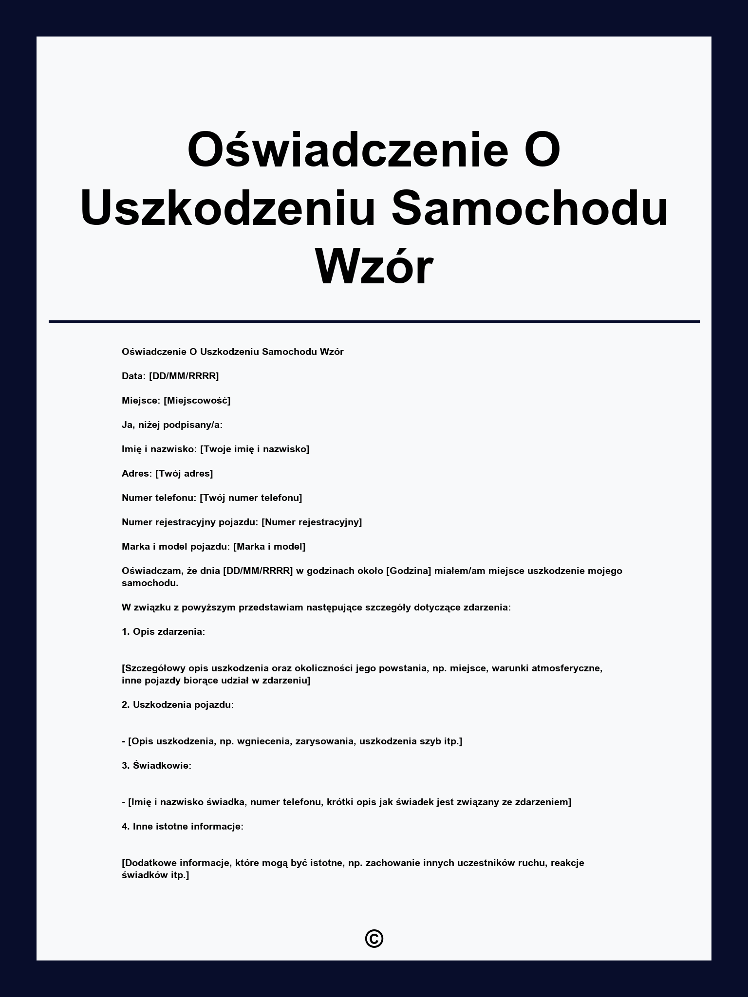 Oświadczenie O Uszkodzeniu Samochodu Wzór
