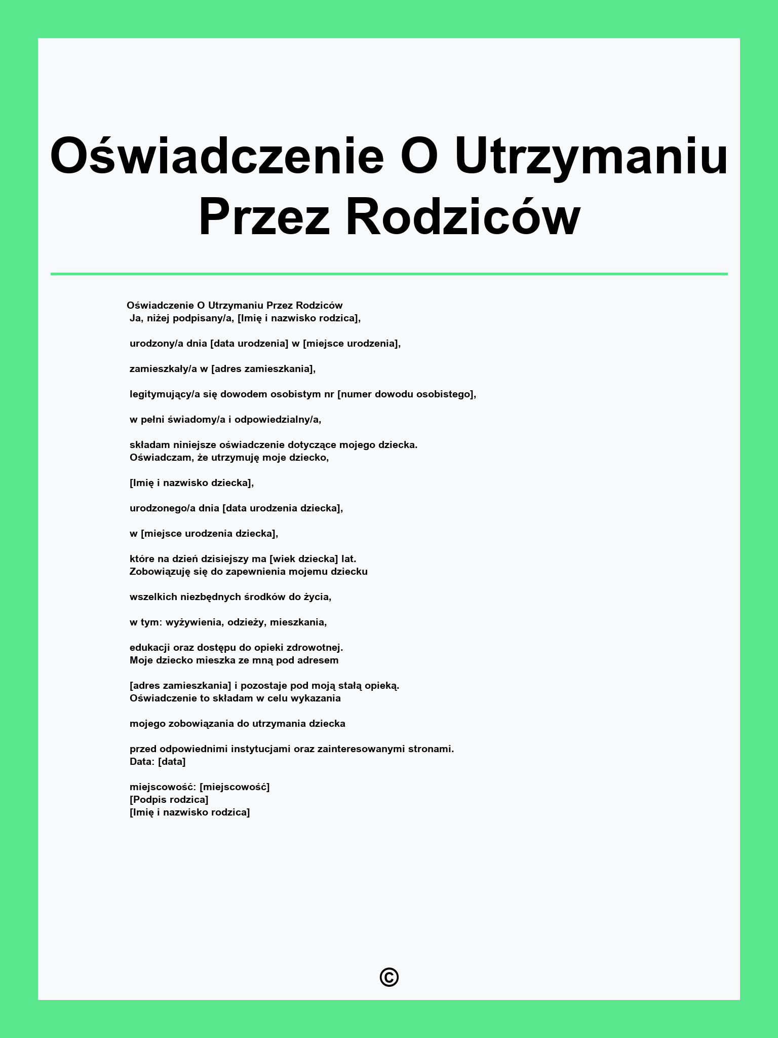 Oświadczenie O Utrzymaniu Przez Rodziców