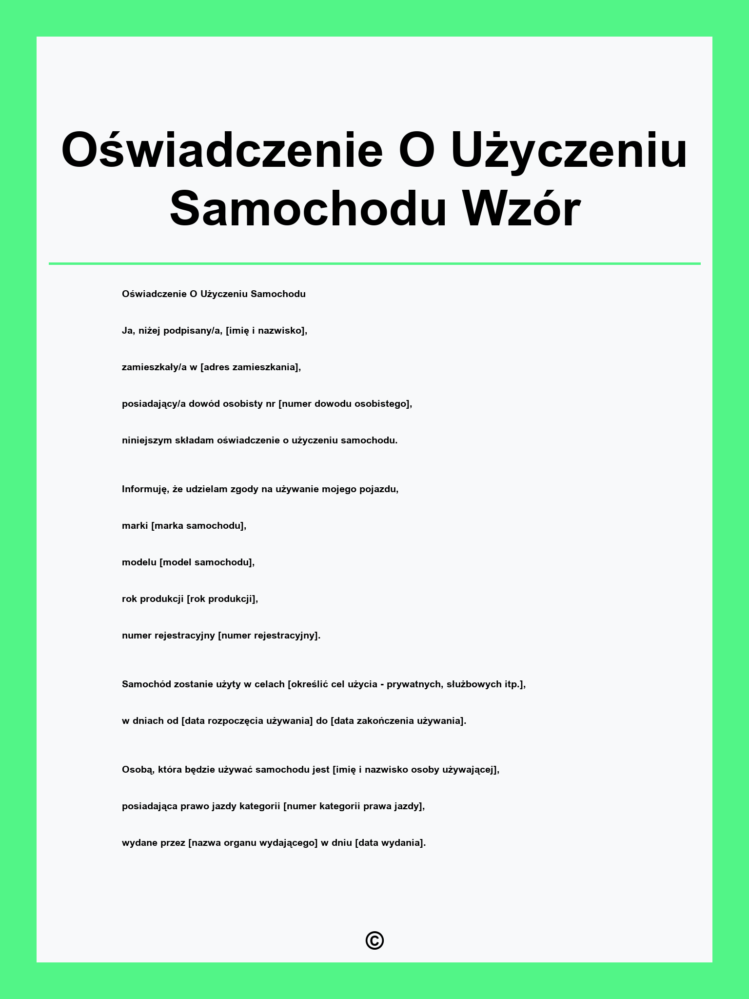 Oświadczenie O Użyczeniu Samochodu Wzór