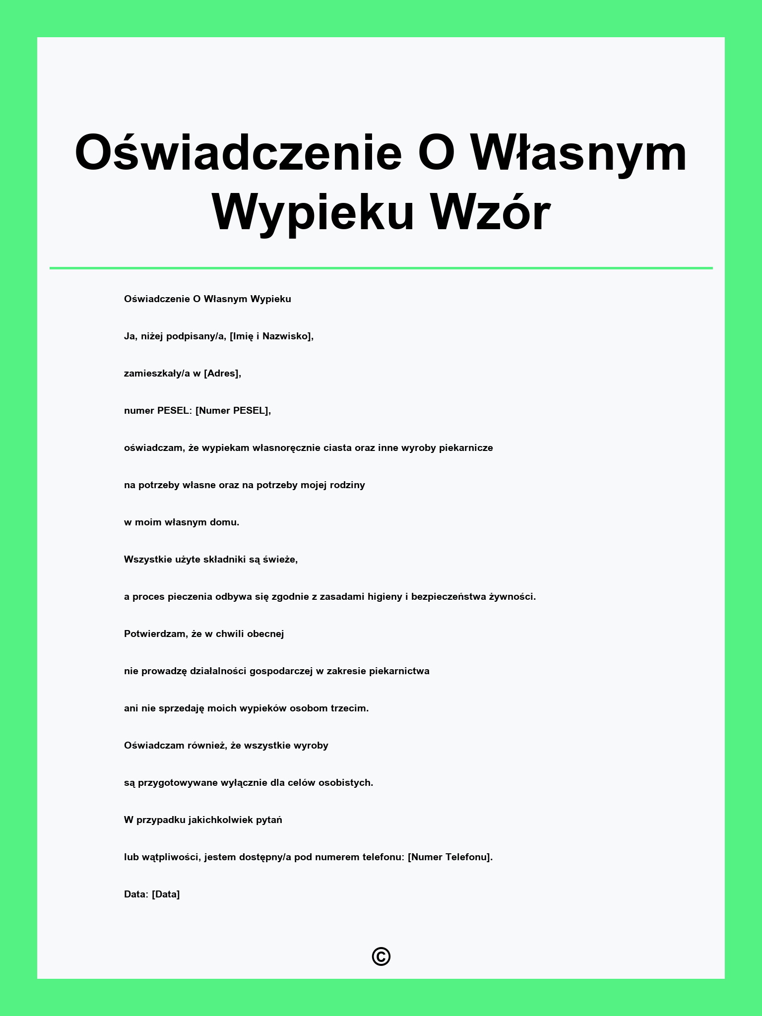 Oświadczenie O Własnym Wypieku Wzór
