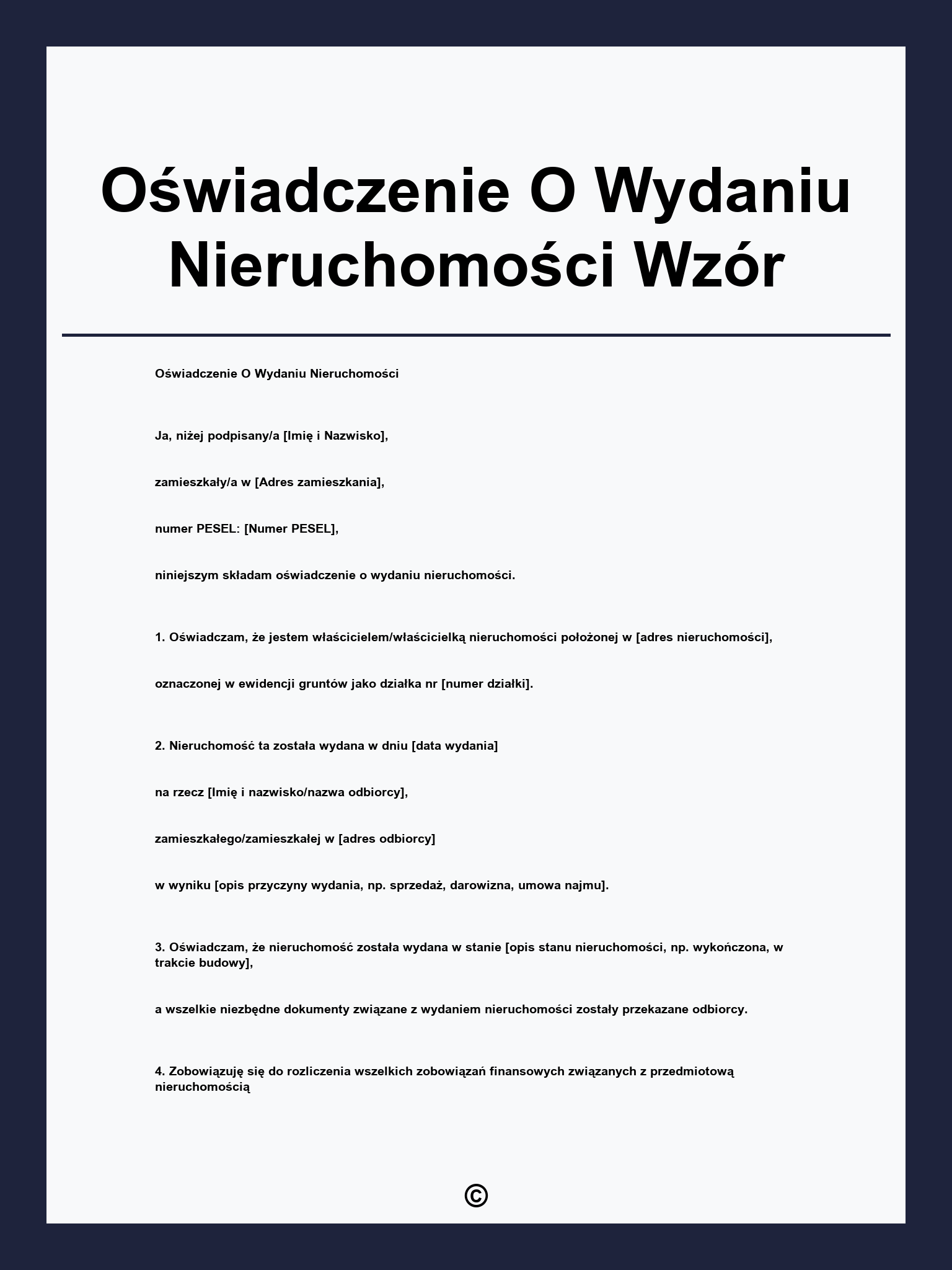 Oświadczenie O Wydaniu Nieruchomości Wzór