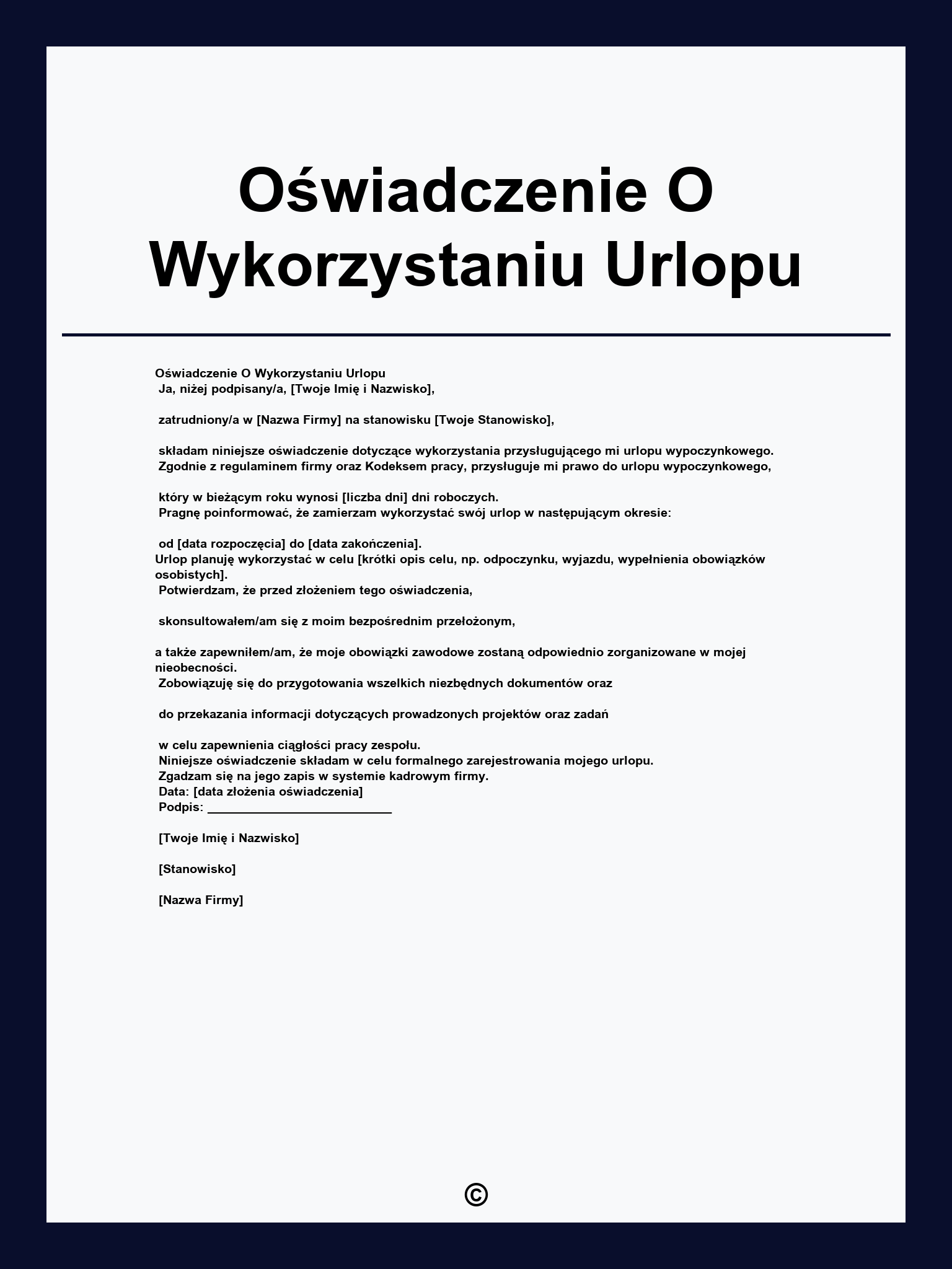 Oświadczenie O Wykorzystaniu Urlopu