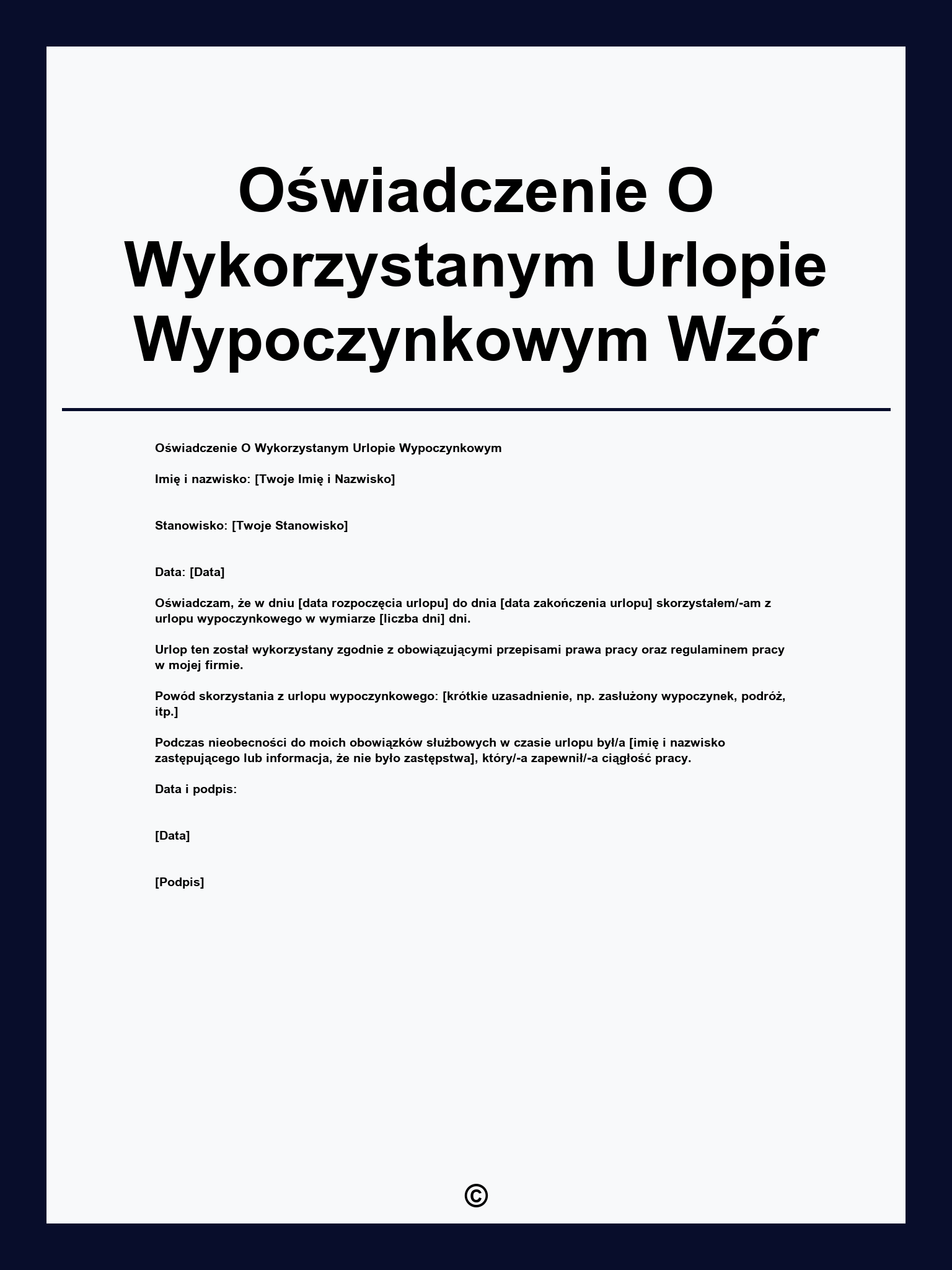 Oświadczenie O Wykorzystanym Urlopie Wypoczynkowym Wzór