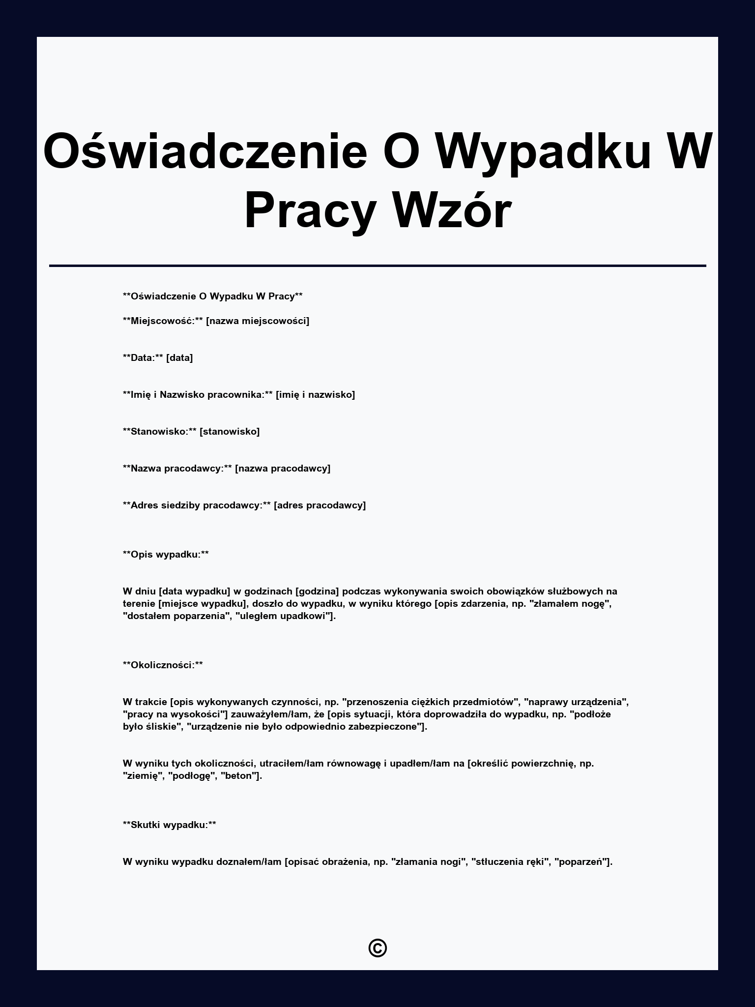 Oświadczenie O Wypadku W Pracy Wzór