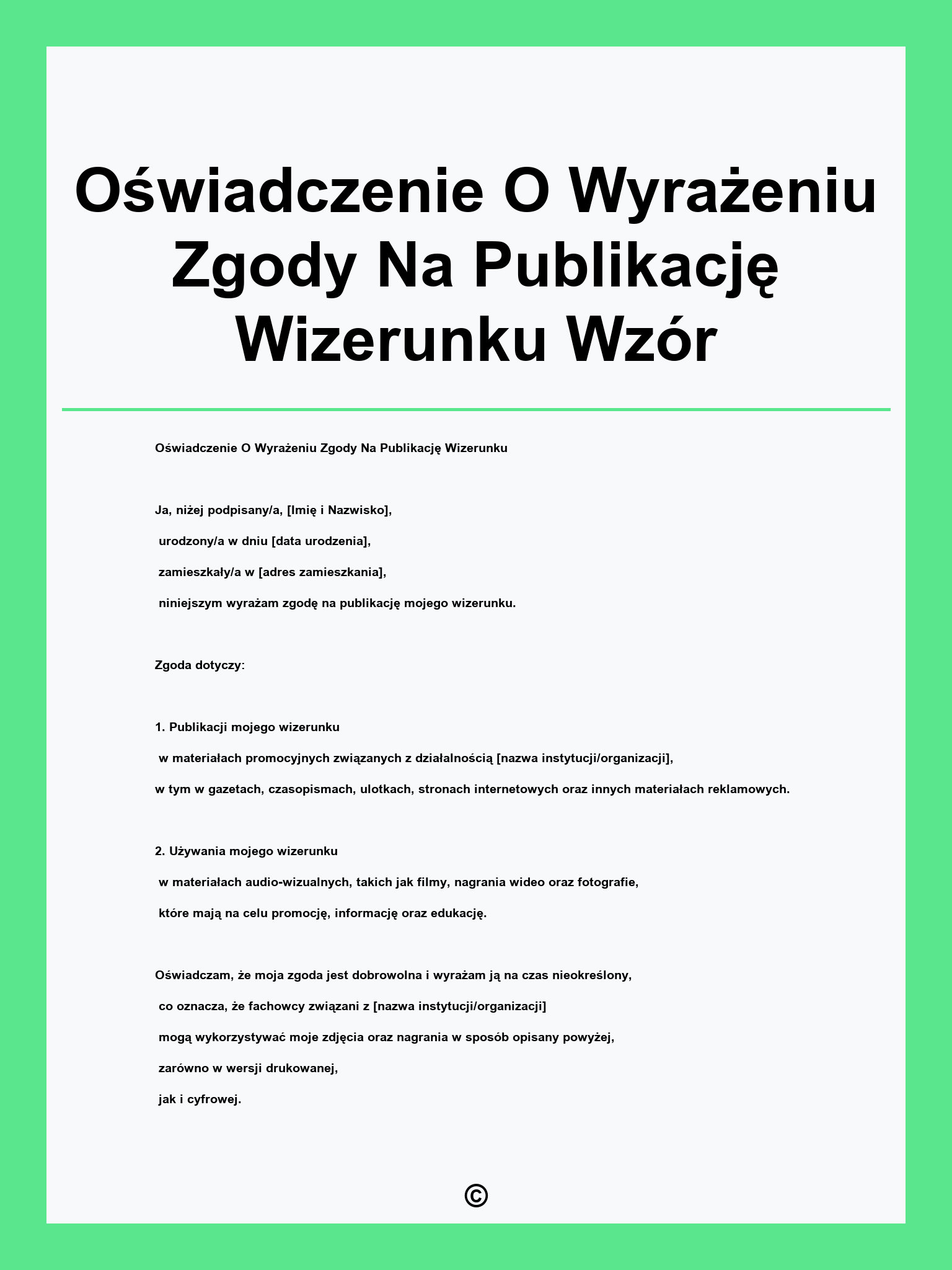 Oświadczenie O Wyrażeniu Zgody Na Publikację Wizerunku Wzór