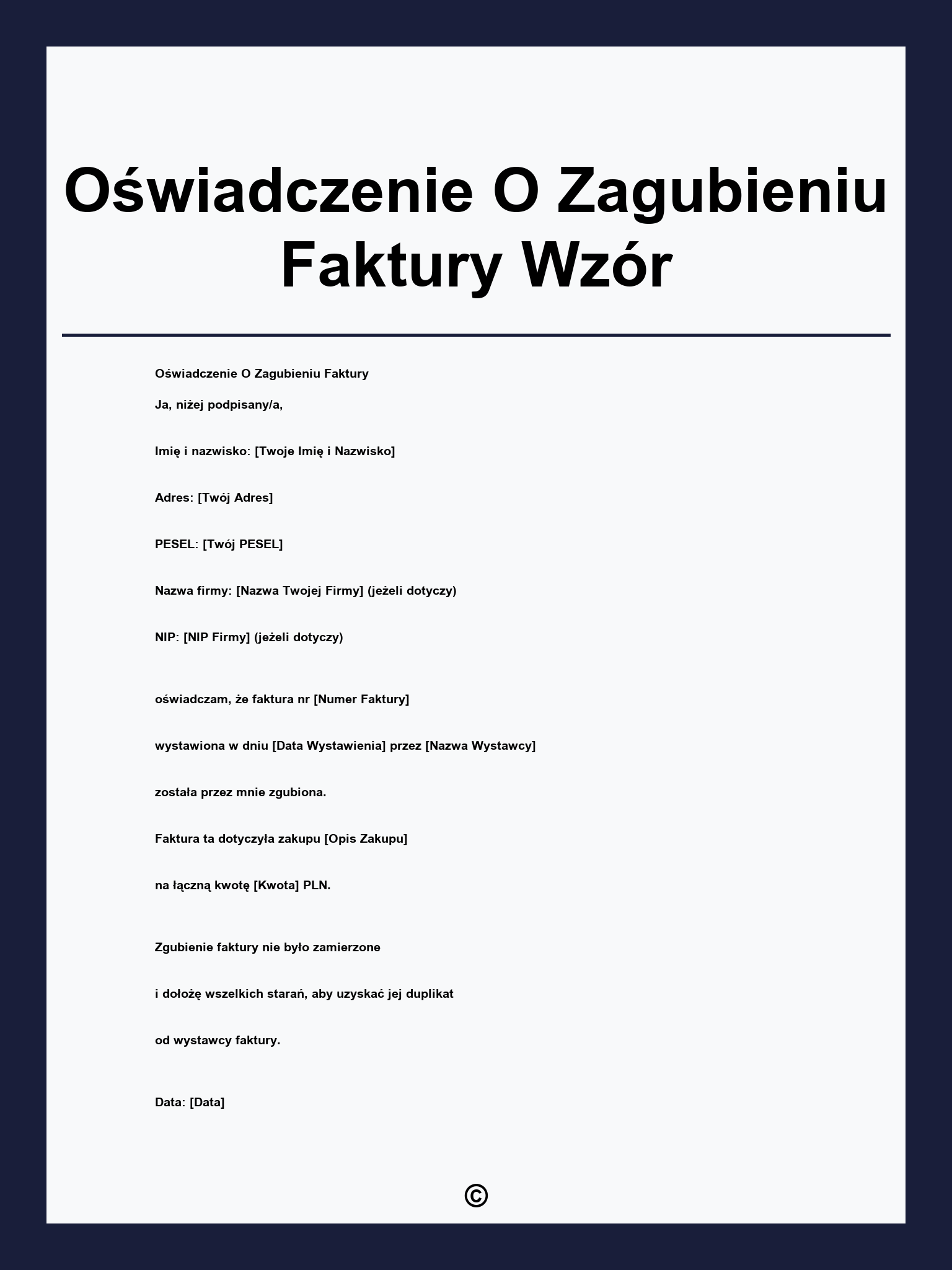 Oświadczenie O Zagubieniu Faktury Wzór