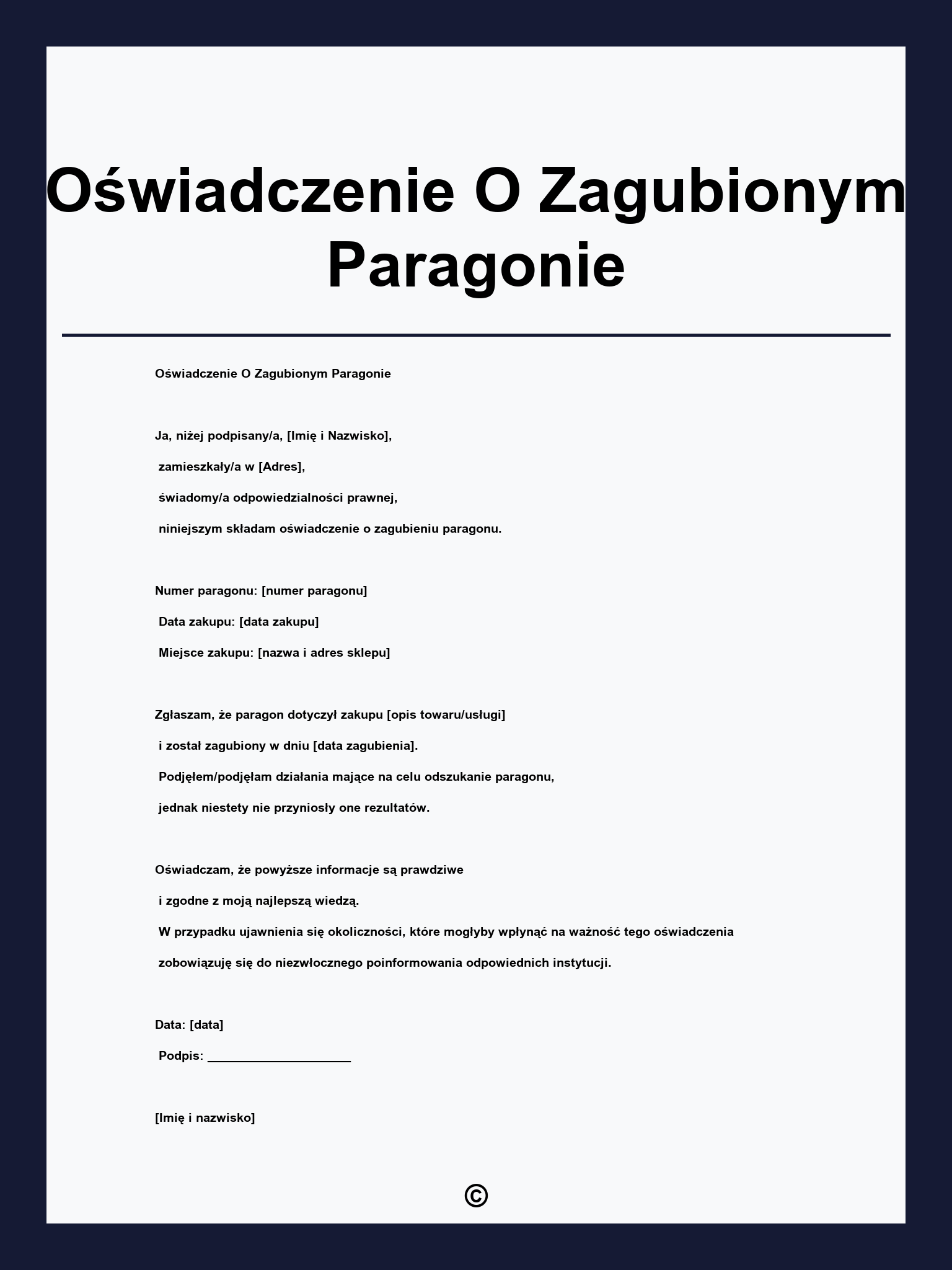 Oświadczenie O Zagubionym Paragonie
