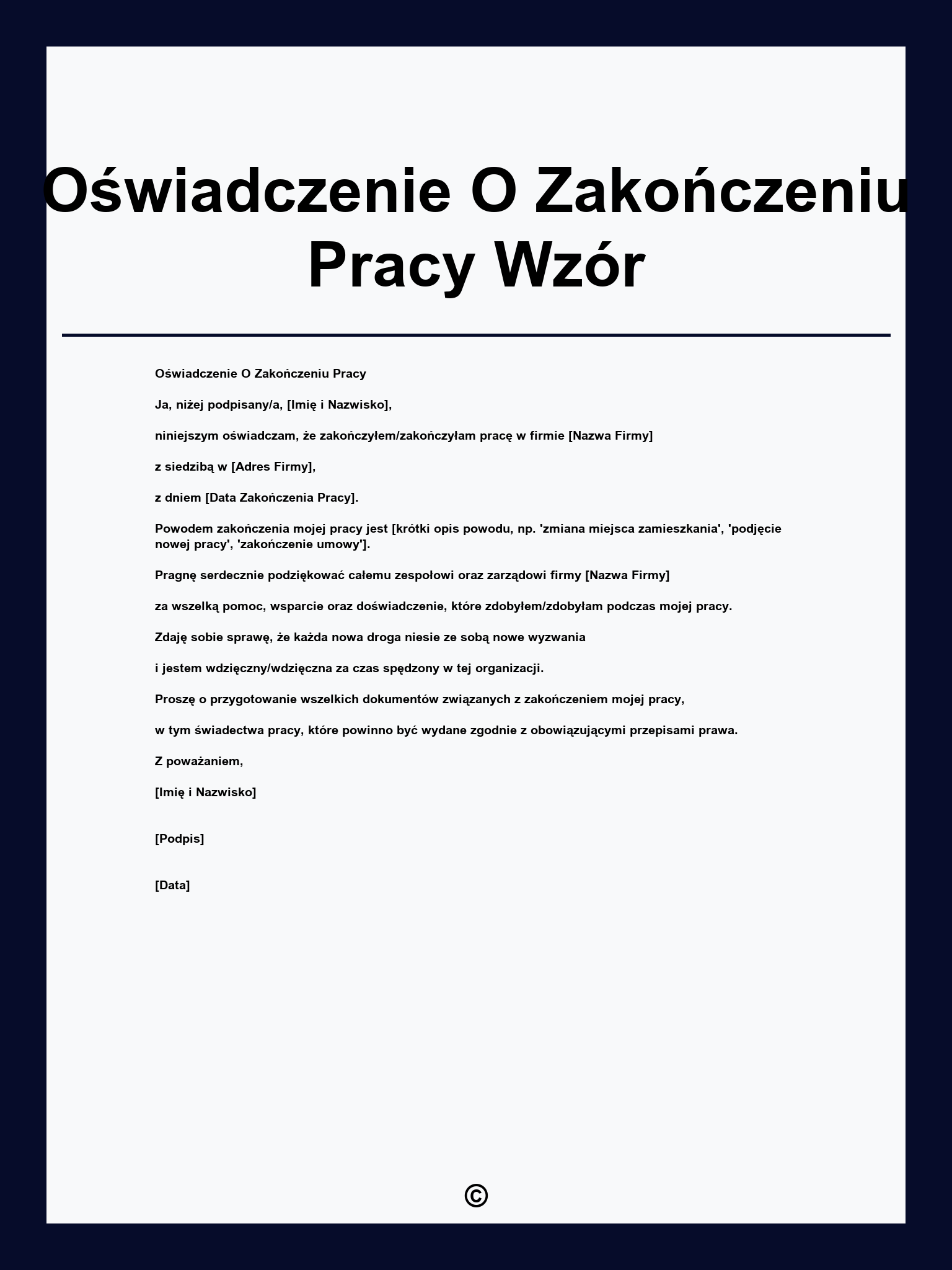 Oświadczenie O Zakończeniu Pracy Wzór