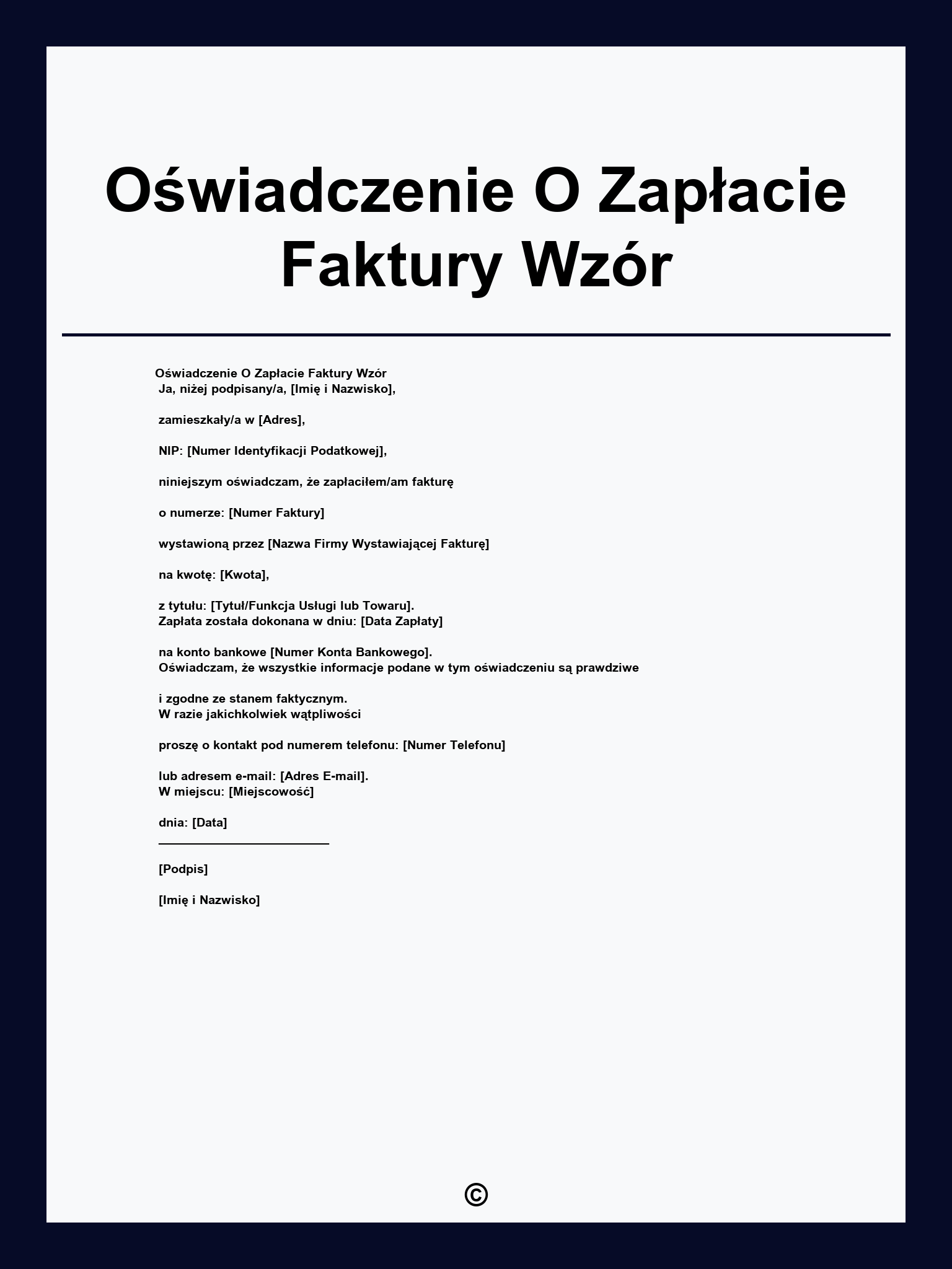 Oświadczenie O Zapłacie Faktury Wzór