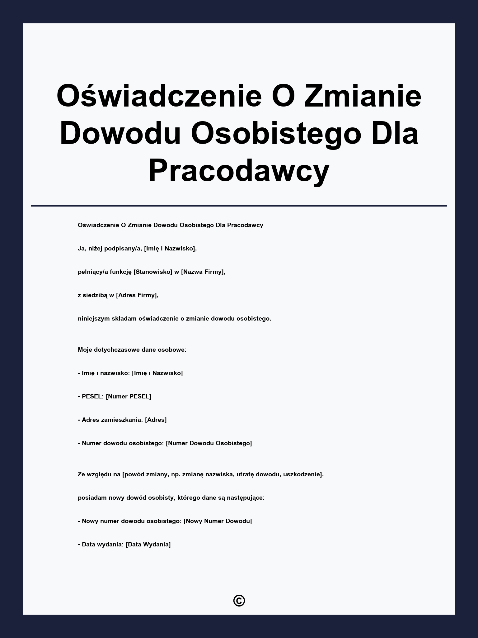 Oświadczenie O Zmianie Dowodu Osobistego Dla Pracodawcy