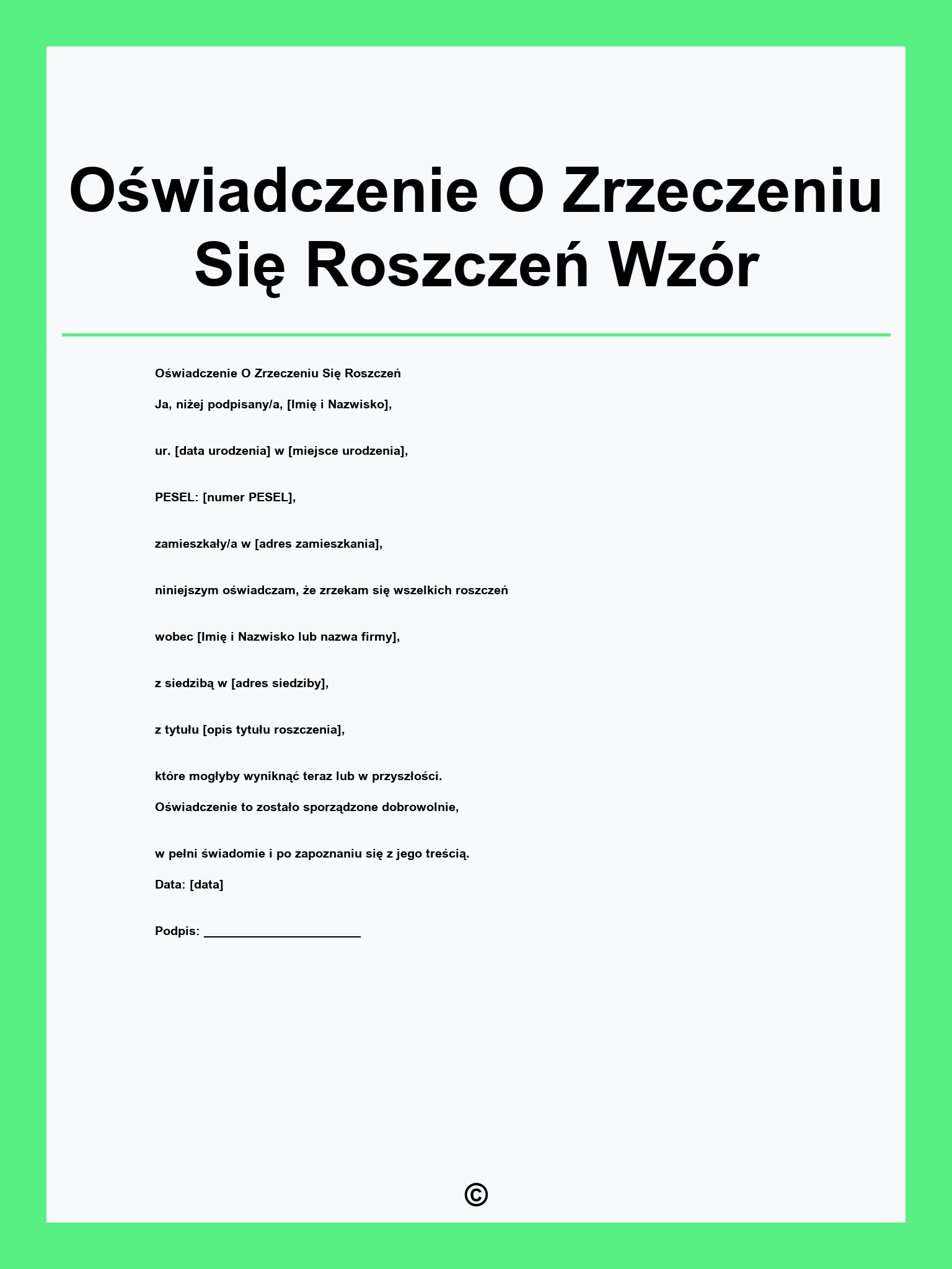 Oświadczenie O Zrzeczeniu Się Roszczeń Wzór