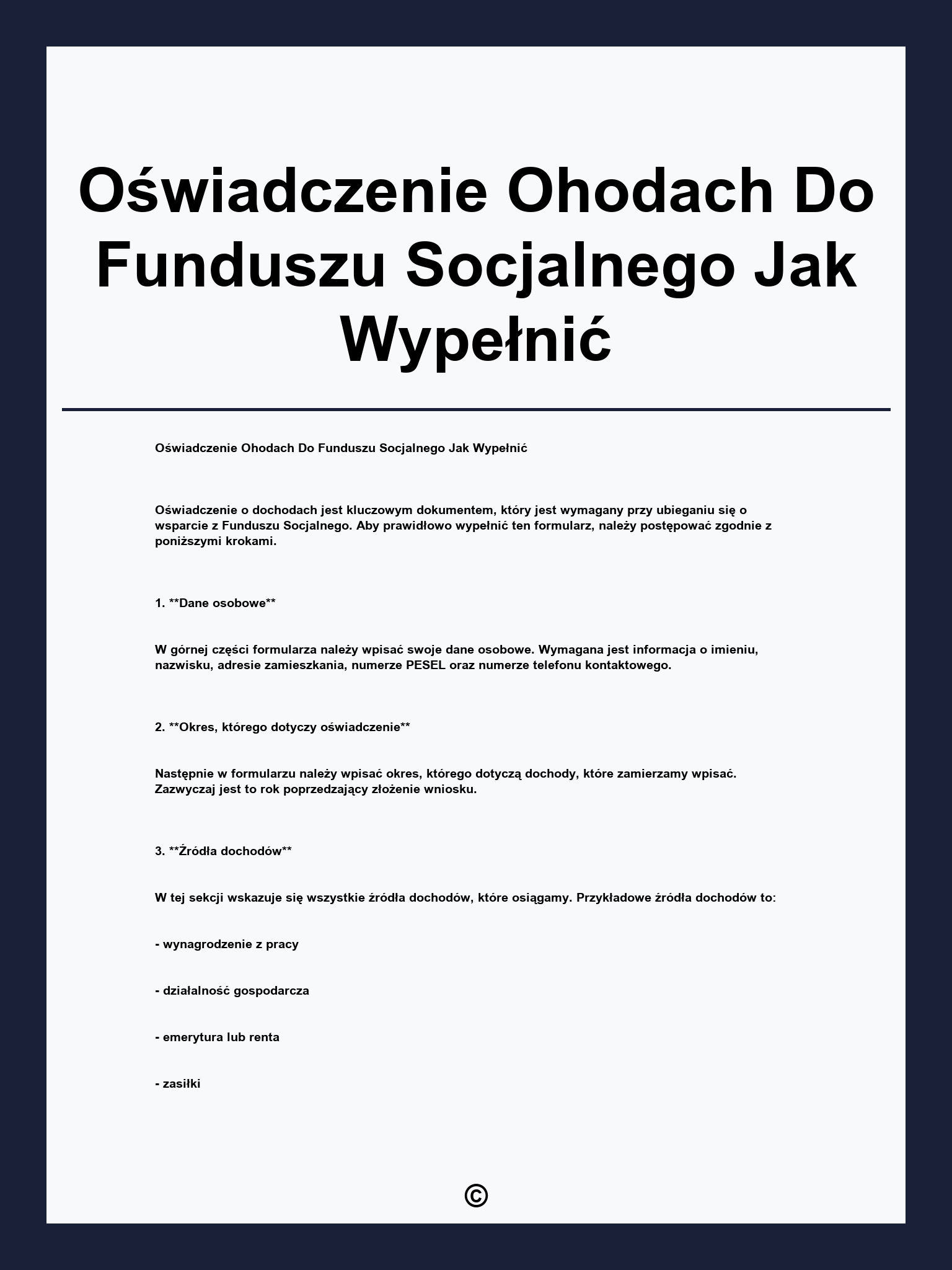 Oświadczenie Ohodach Do Funduszu Socjalnego Jak Wypełnić
