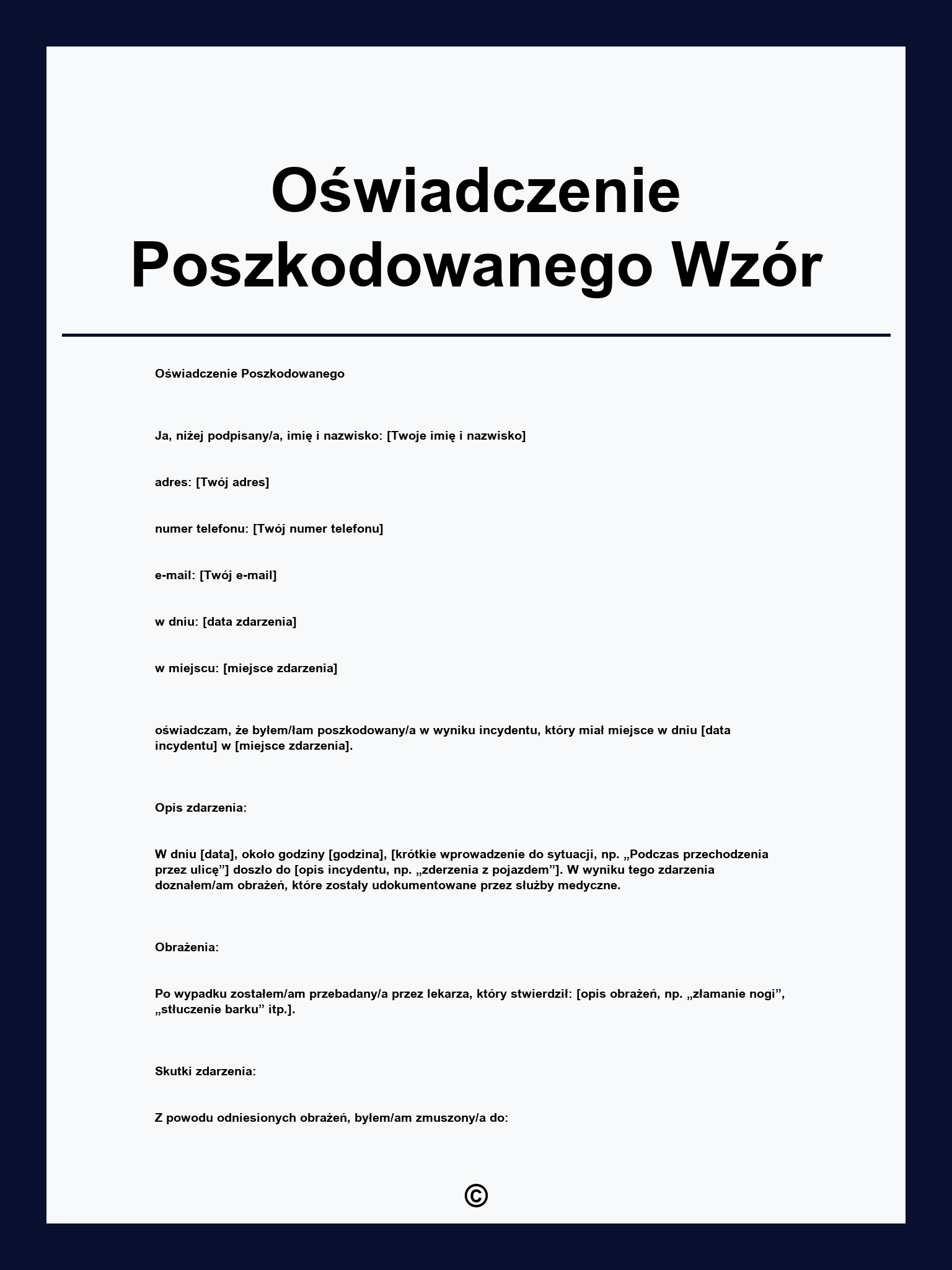 Oświadczenie Poszkodowanego Wzór