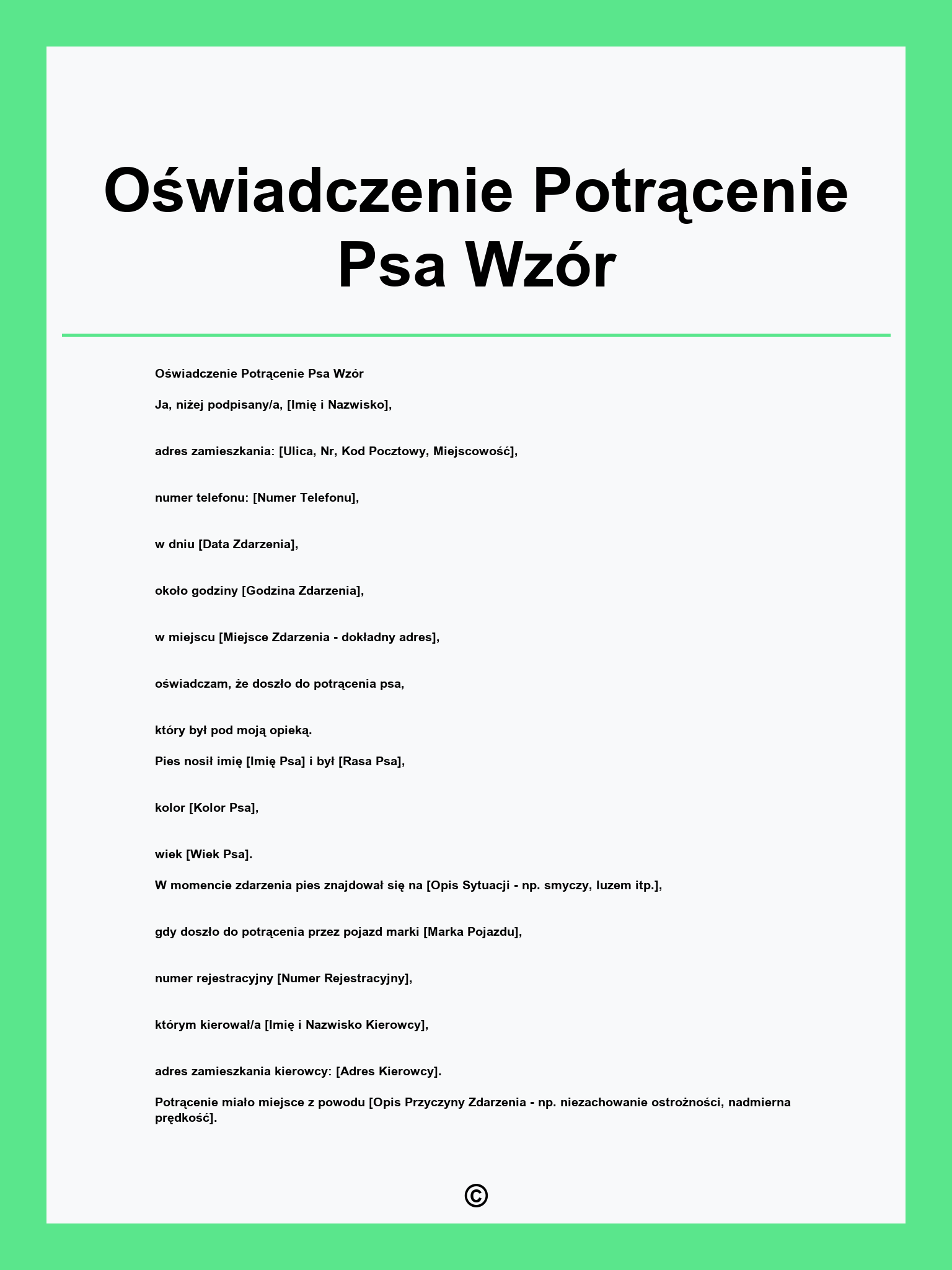 Oświadczenie Potrącenie Psa Wzór