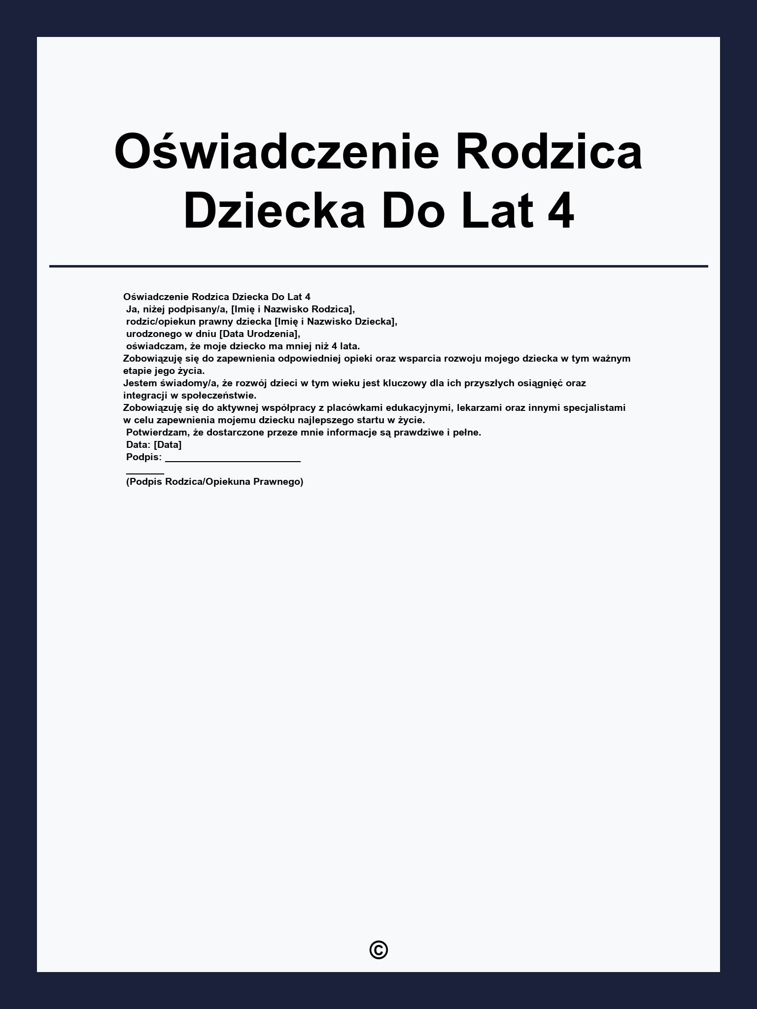 Oświadczenie Rodzica Dziecka Do Lat 4