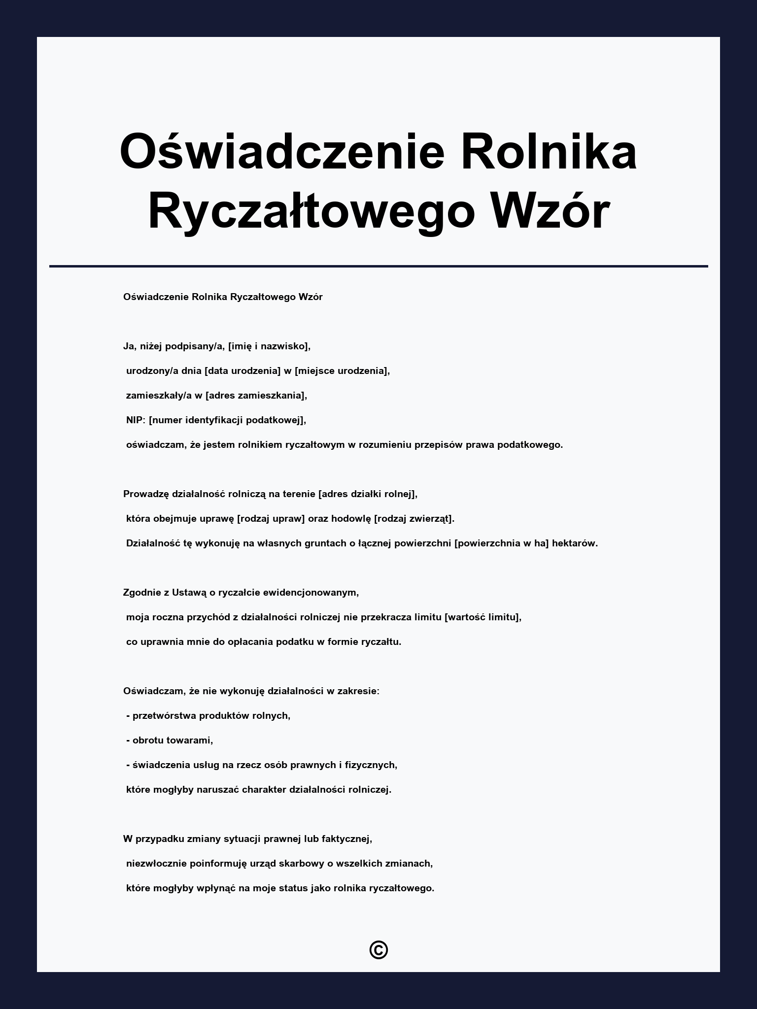 Oświadczenie Rolnika Ryczałtowego Wzór