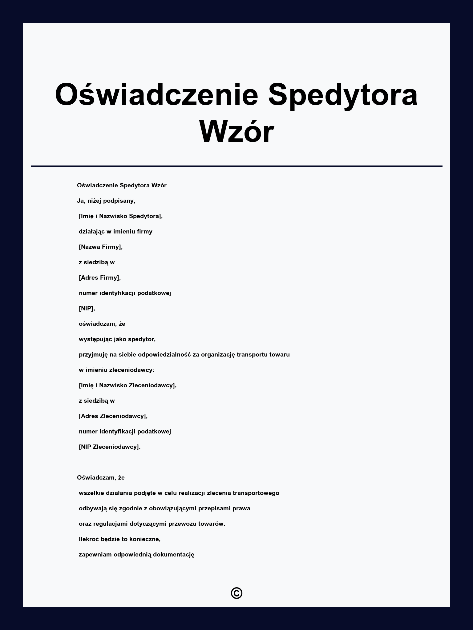 Oświadczenie Spedytora Wzór